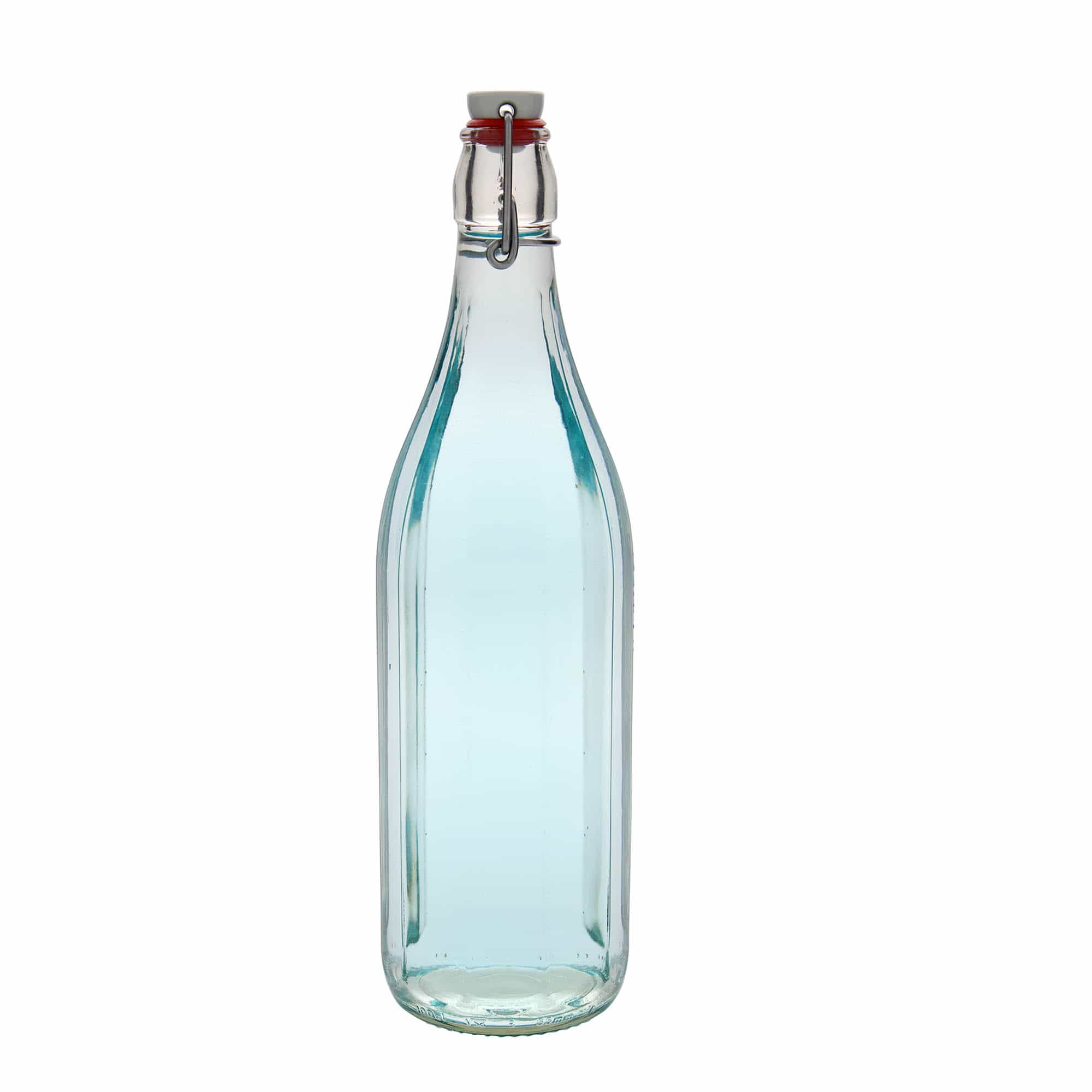 1.000 ml stikla pudele 'Bravo' #, desmitstūrainā, atvere: skavas aizdare