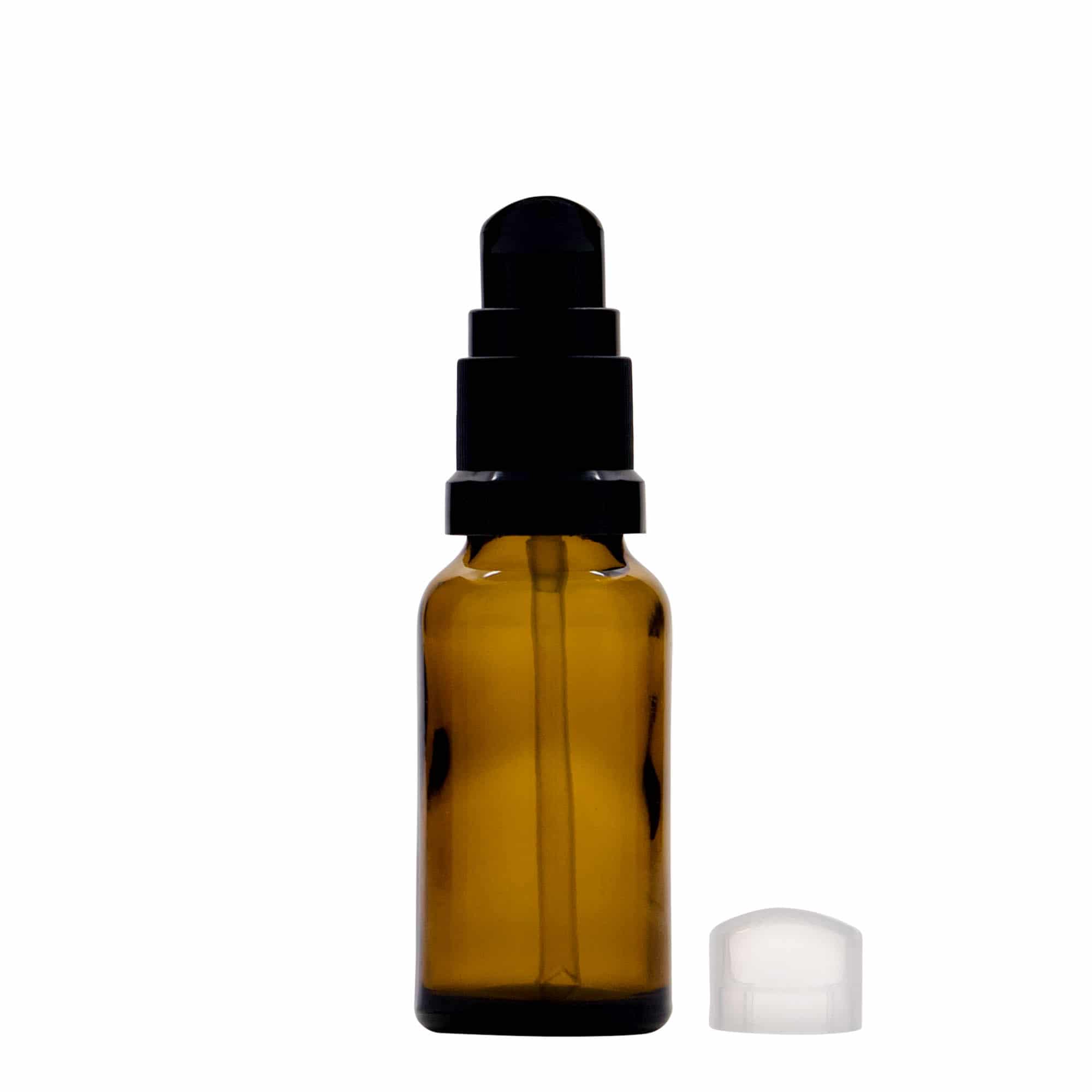 20 ml medicīnas pudele ar losjona sūkni, stikls, brūns, atvere: DIN 18