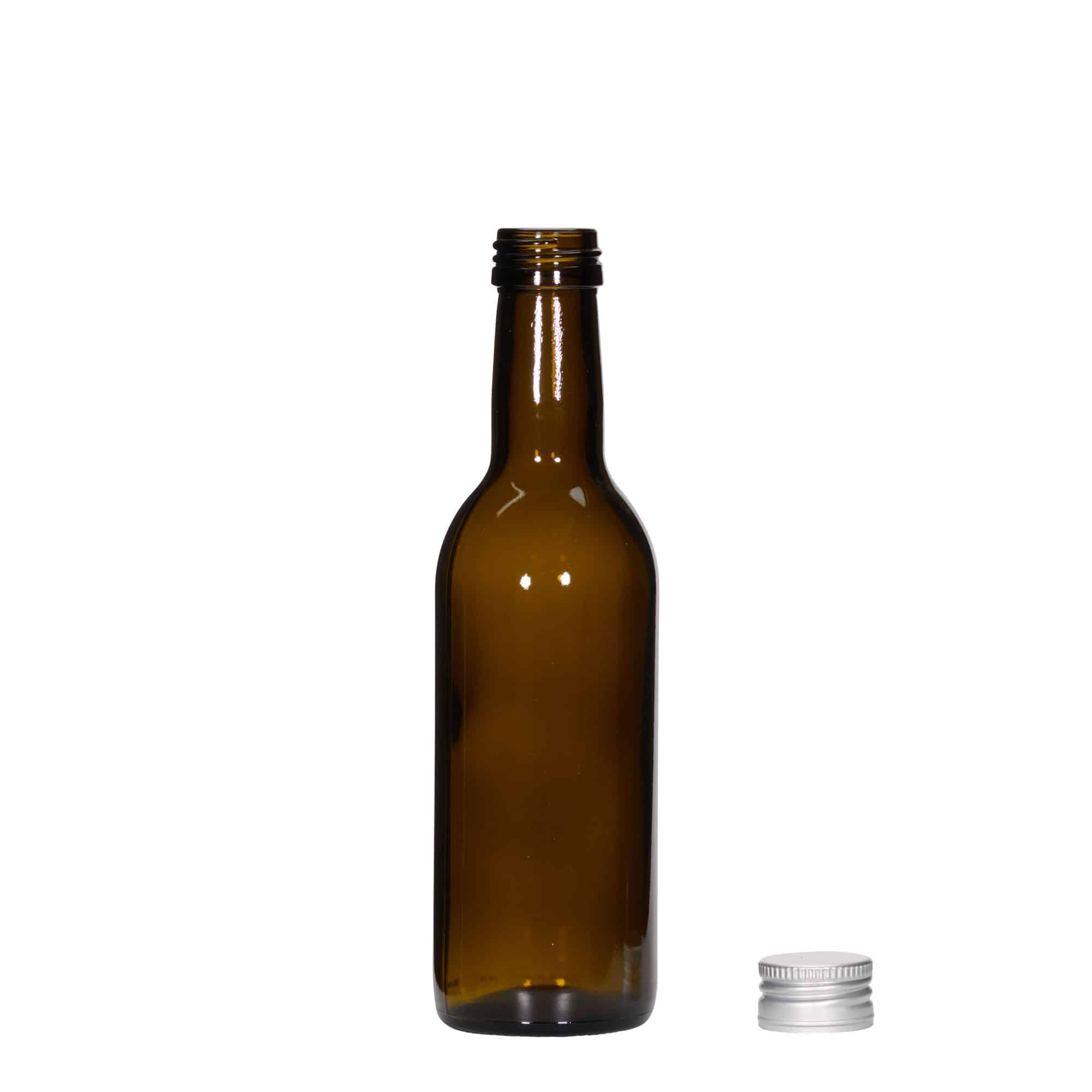 250 ml stikla pudele 'Bordeaux', antīki zaļa, aizdare: PP 28