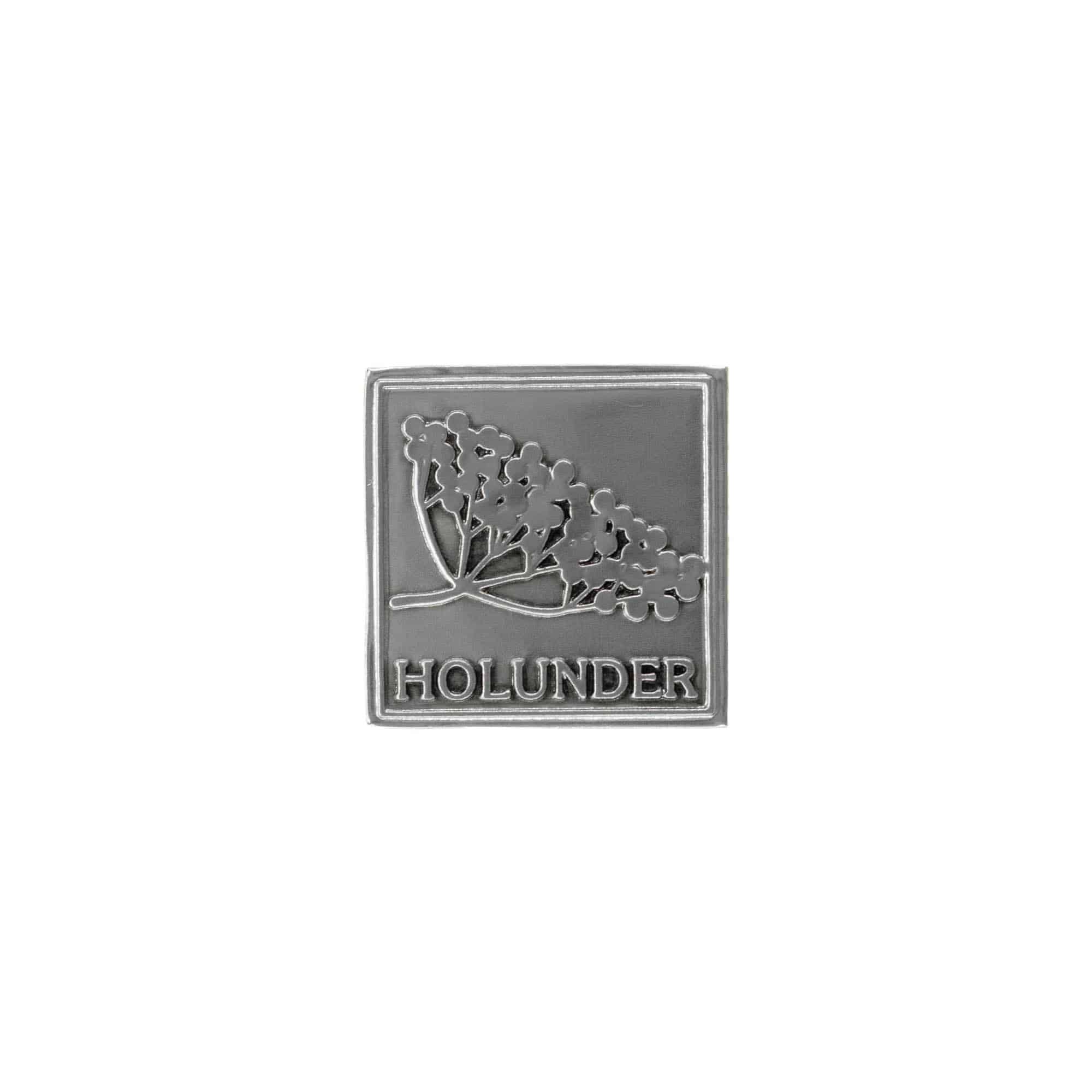 Metāla sudraba kvadrātveida etiķete 'Holunder'
