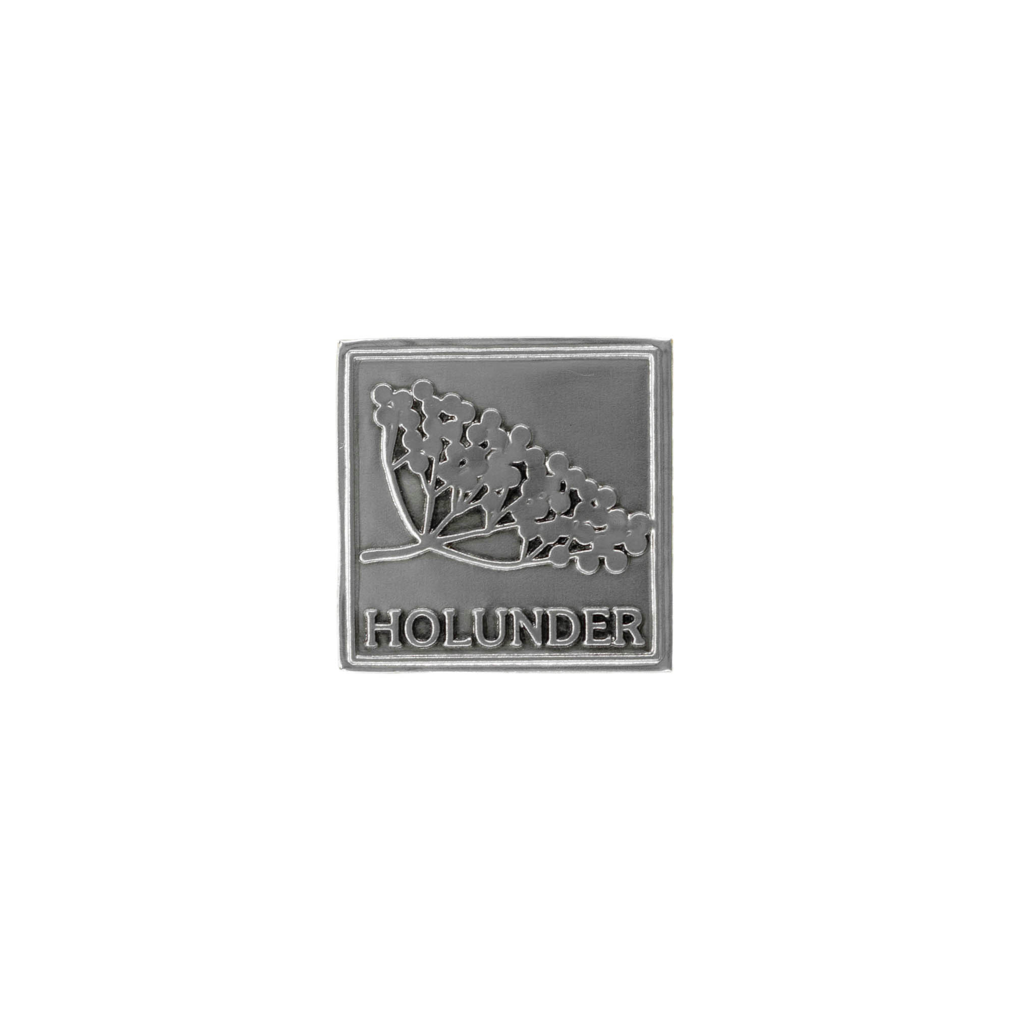 Metāla sudraba kvadrātveida etiķete 'Holunder'