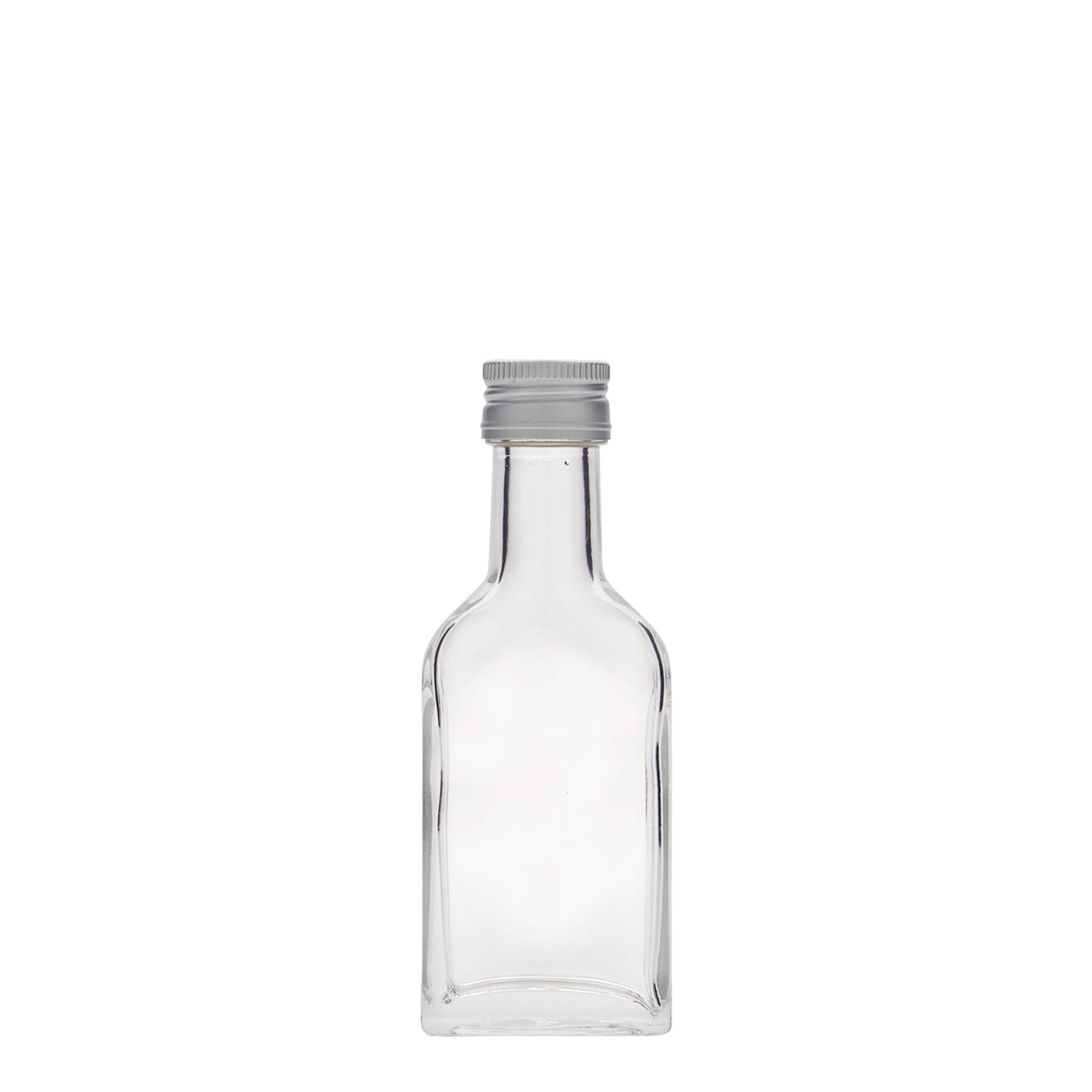 40 ml kabatas pudele ar garu kaklu, taisnstūrveida, stikls, atvere: PP 22 40 ml kabatas pudele ar garu kaklu, taisnstūrveida, stikls, atvere: PP 22
