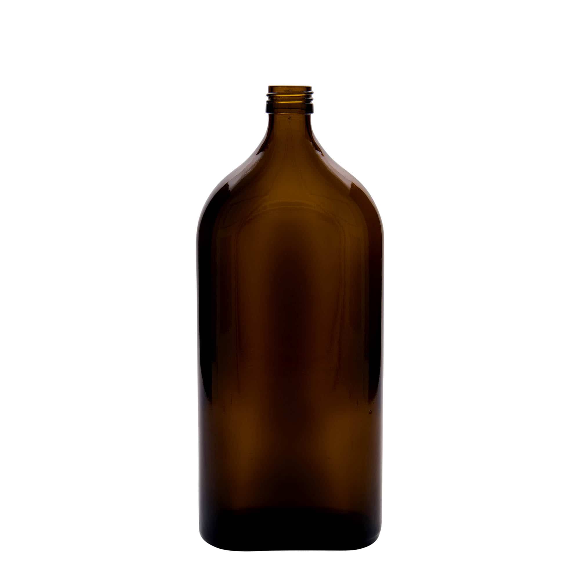 1000 ml zāļu pudelīte 'Meplat', ovāla, stikla, brūna, aizdare: PP 28 1000 ml zāļu pudelīte 'Meplat', ovāla, stikla, brūna, aizdare: PP 28