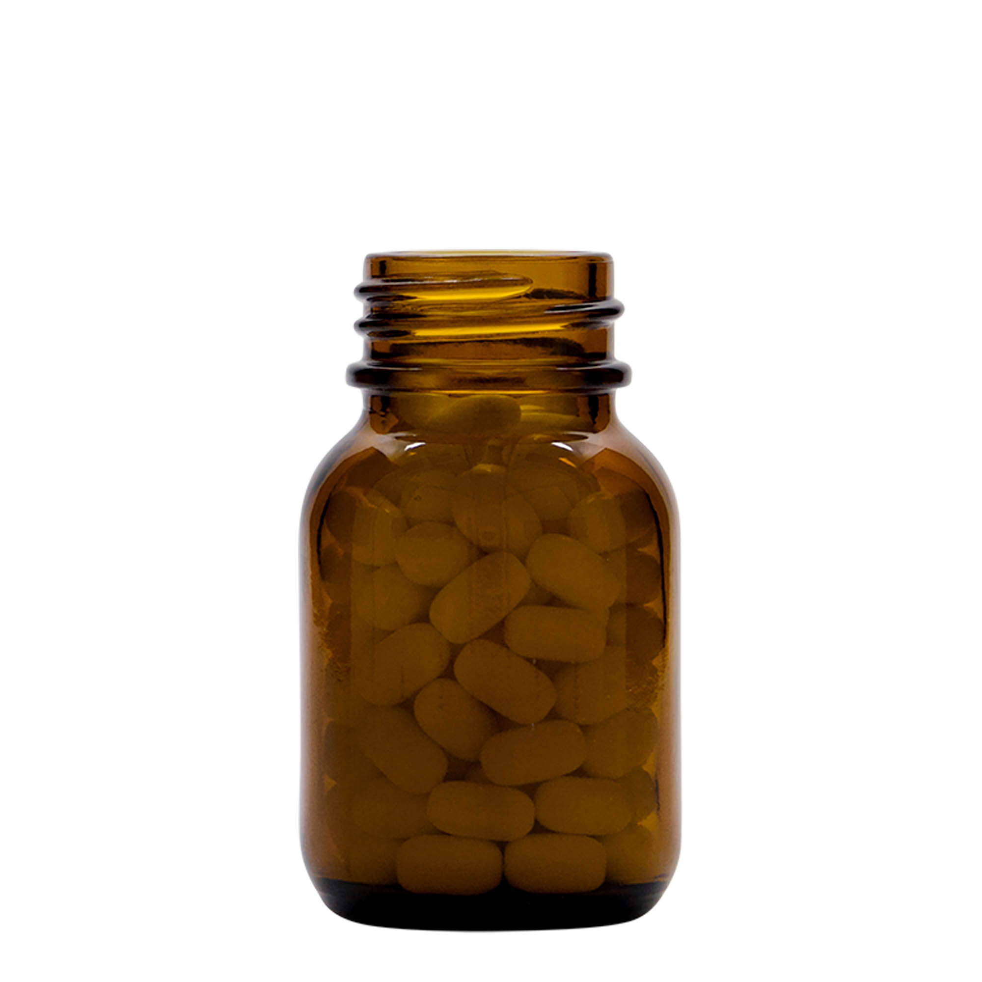 50 ml brūns plaša kakla stikla trauks, atvere: DIN 32 50 ml brūns plaša kakla stikla trauks, atvere: DIN 32