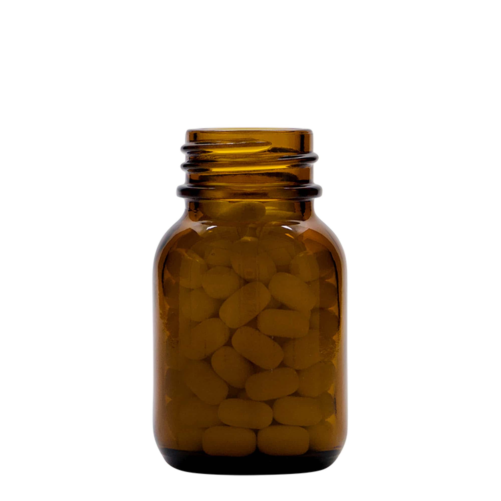 50 ml brūns plaša kakla stikla trauks, atvere: DIN 32