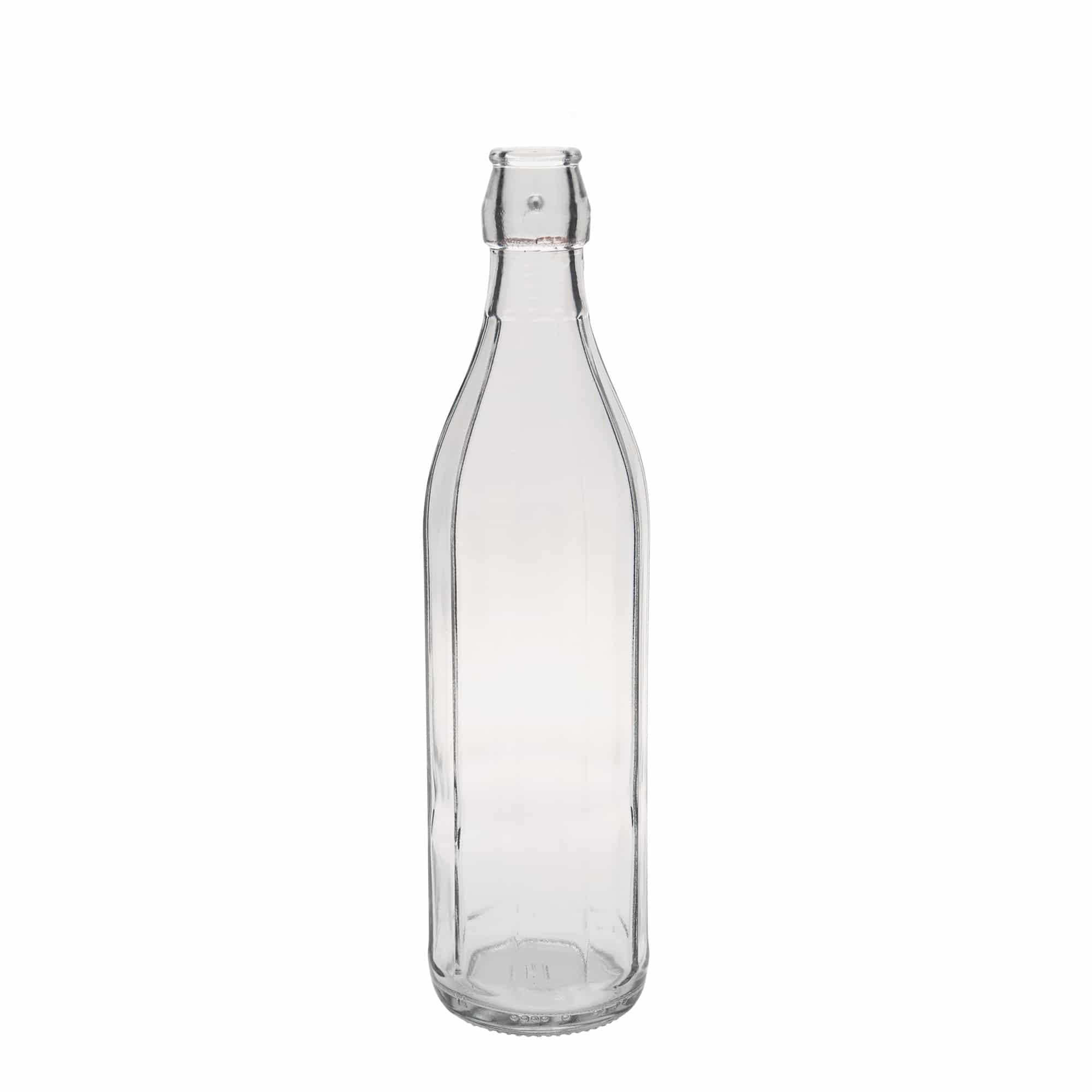 750 ml stikla pudele 'Bravo', desmitstūraina, atvere: aizslēgšanas skava