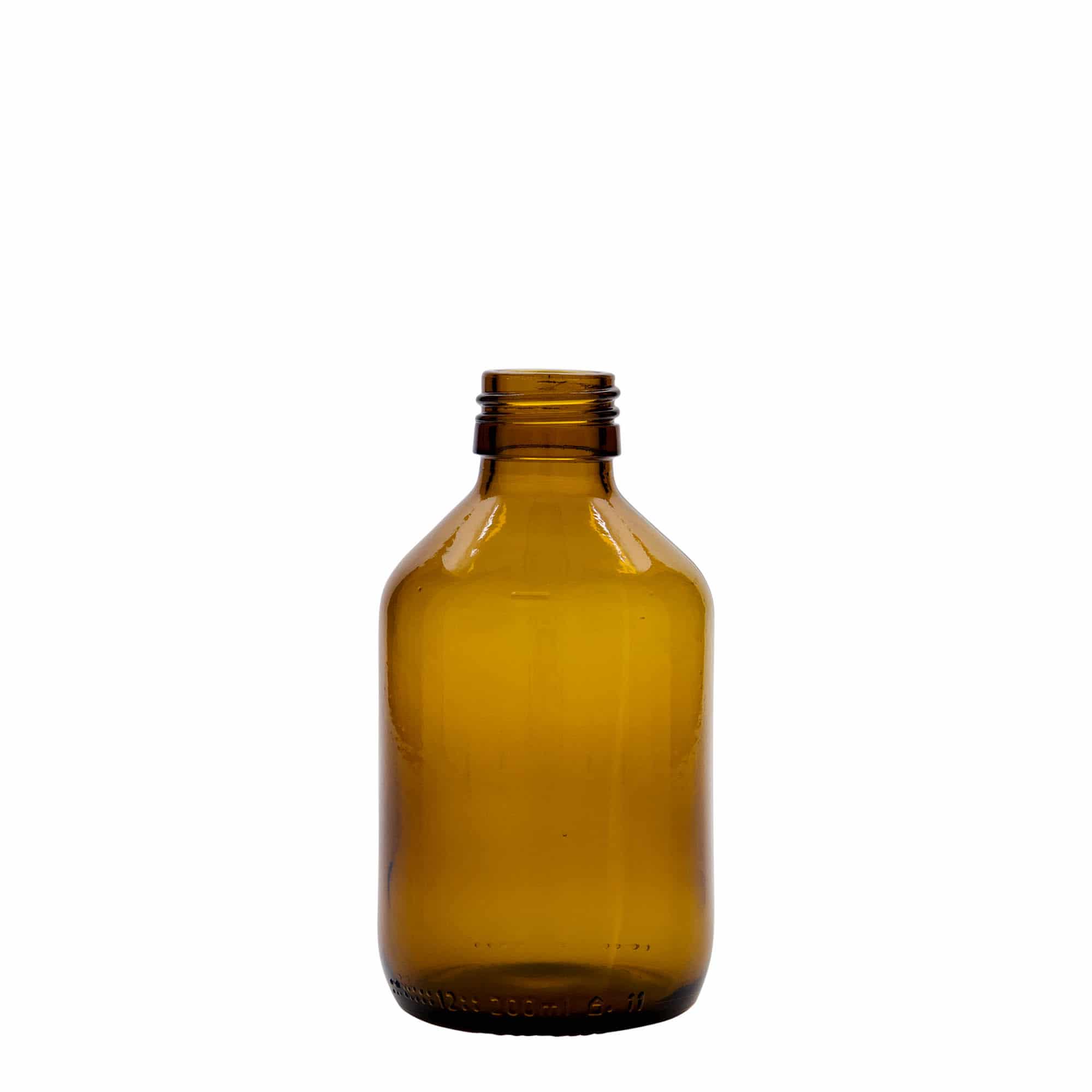200 ml zāļu pudelīte, brūna, stikla, aizdare: PP 28 200 ml zāļu pudelīte, brūna, stikla, aizdare: PP 28