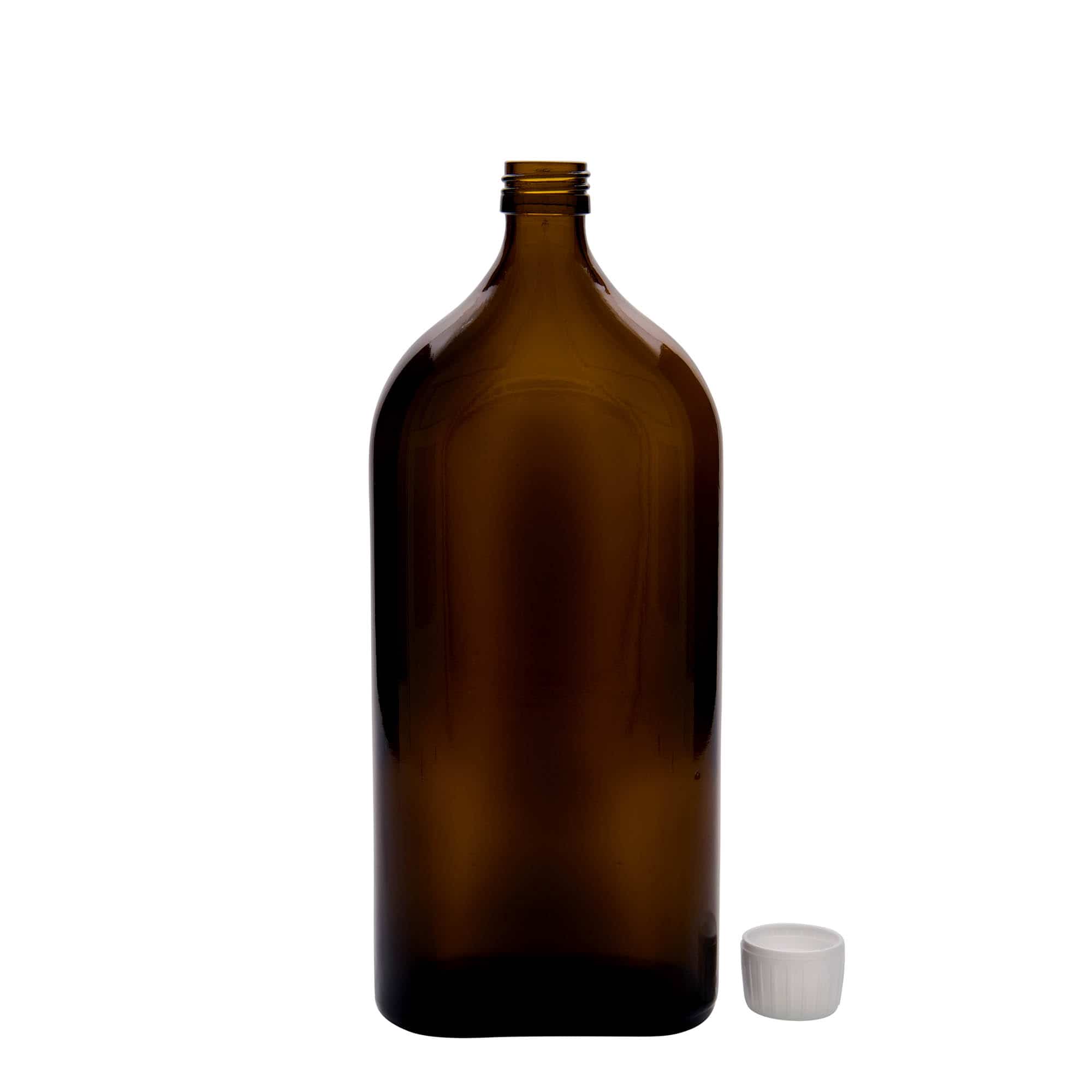 1000 ml zāļu pudelīte 'Meplat', ovāla, stikla, brūna, aizdare: PP 28