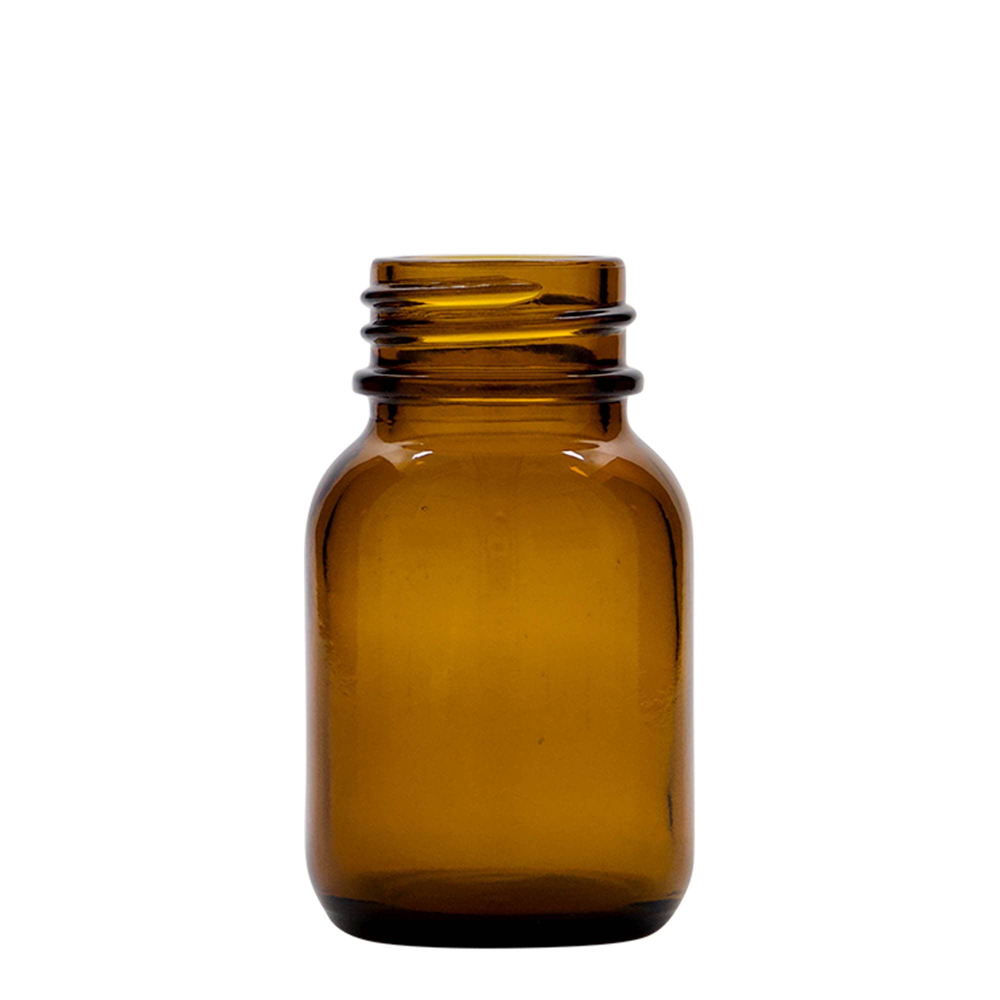 50 ml brūns plaša kakla stikla trauks, atvere: DIN 32
