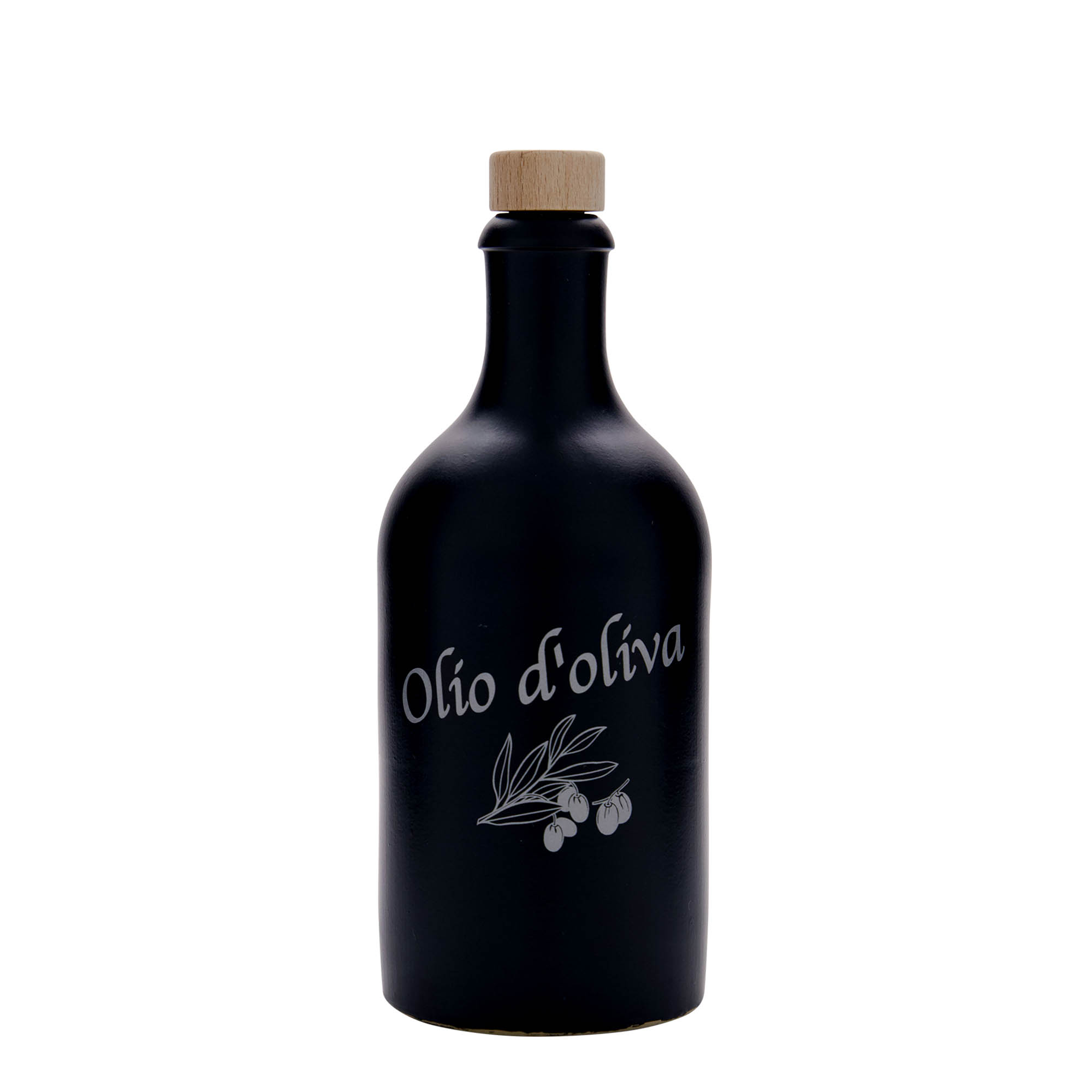 500 ml māla krūze, motīvs: Olio d'Oliva, akmens trauks, melna, atvere: korķis