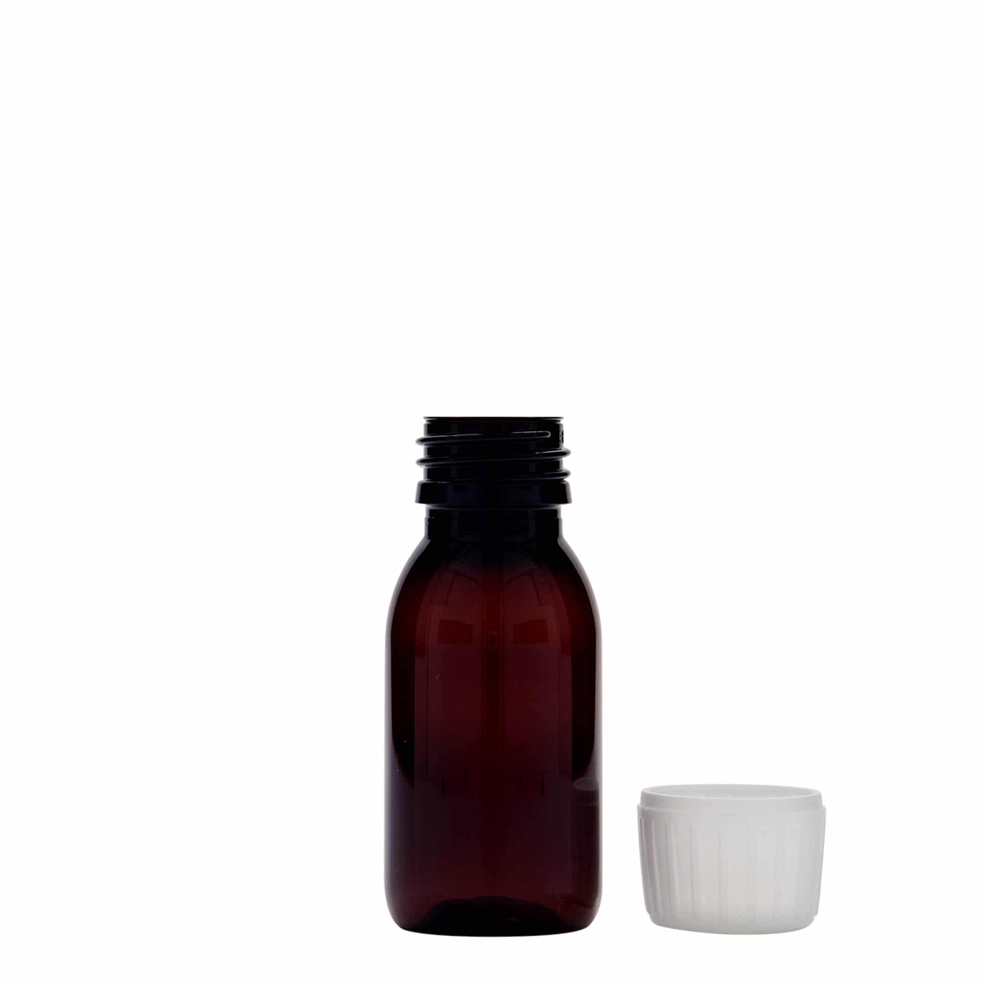 60 ml PET zāļu pudelīte, brūna, plastmasas, aizdare: PP 28