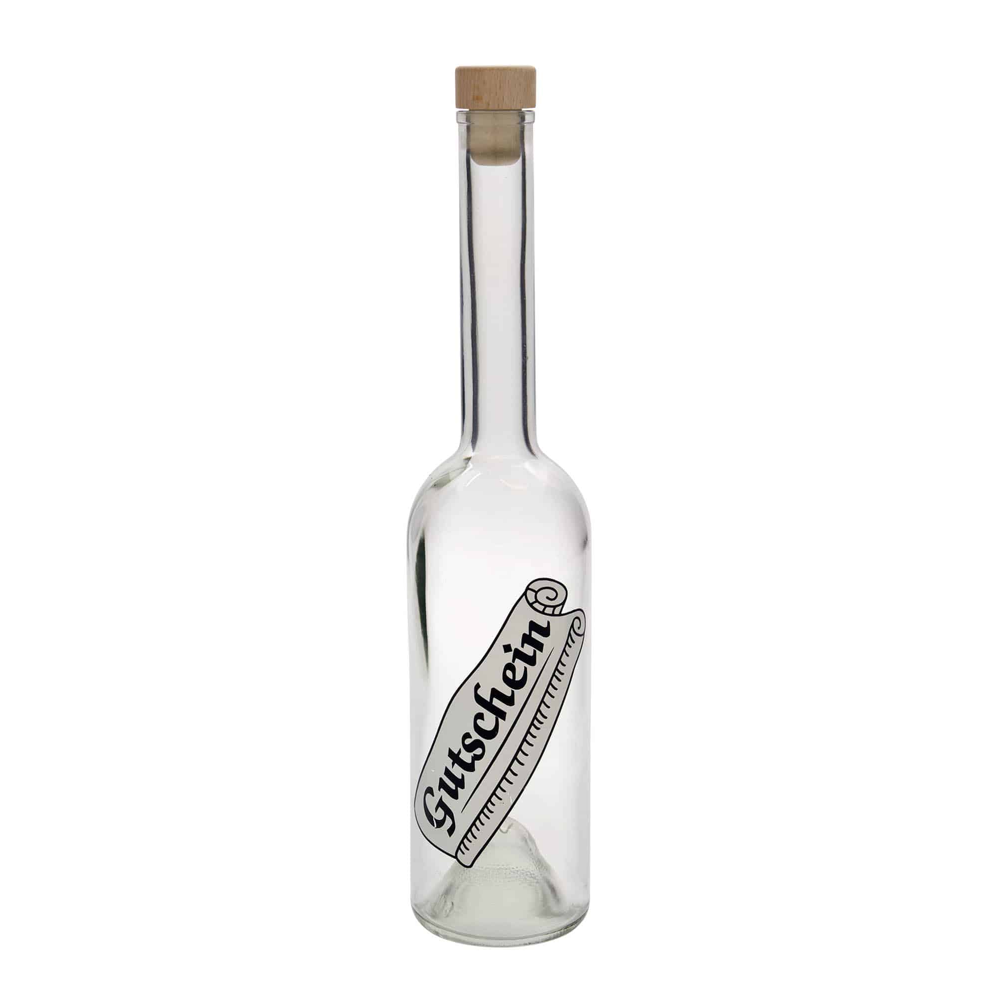 500 ml stikla pudele 'Opera', motīvs: dāvanu karte, atvere: korķis