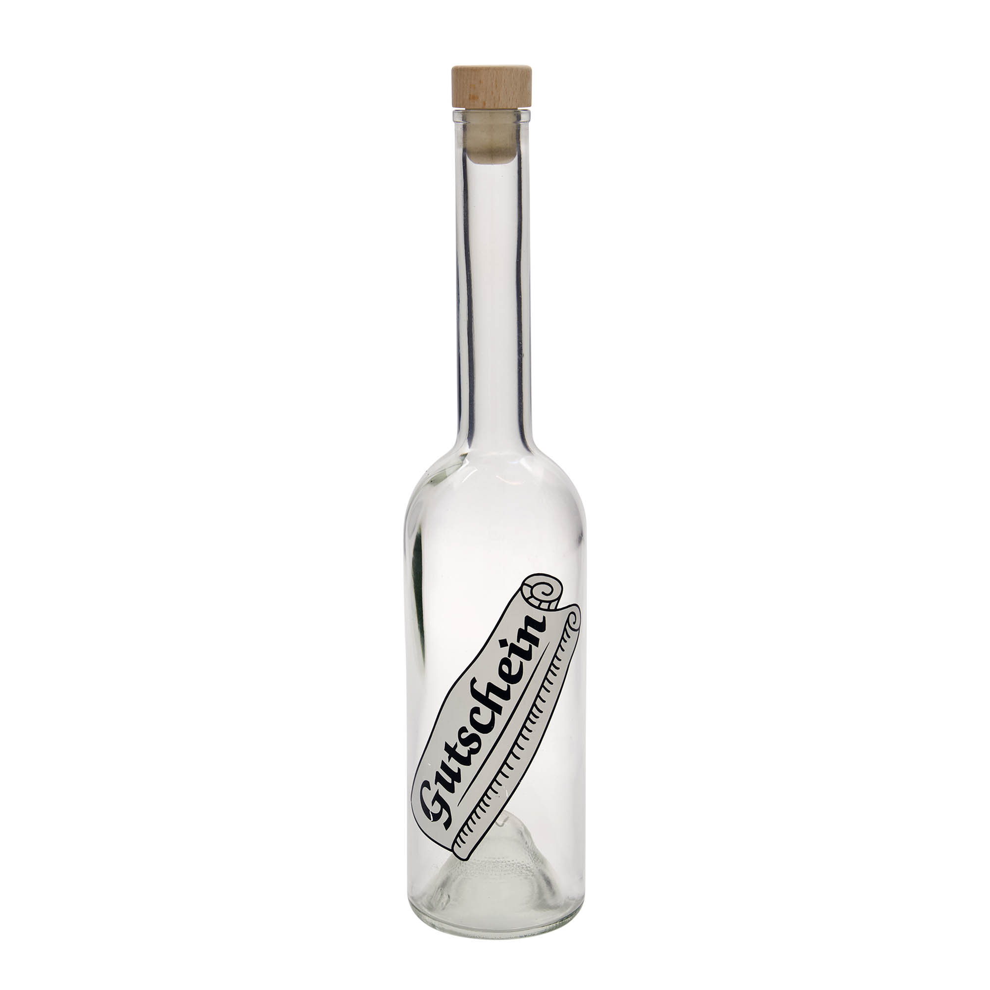 500 ml stikla pudele 'Opera', motīvs: dāvanu karte, atvere: korķis