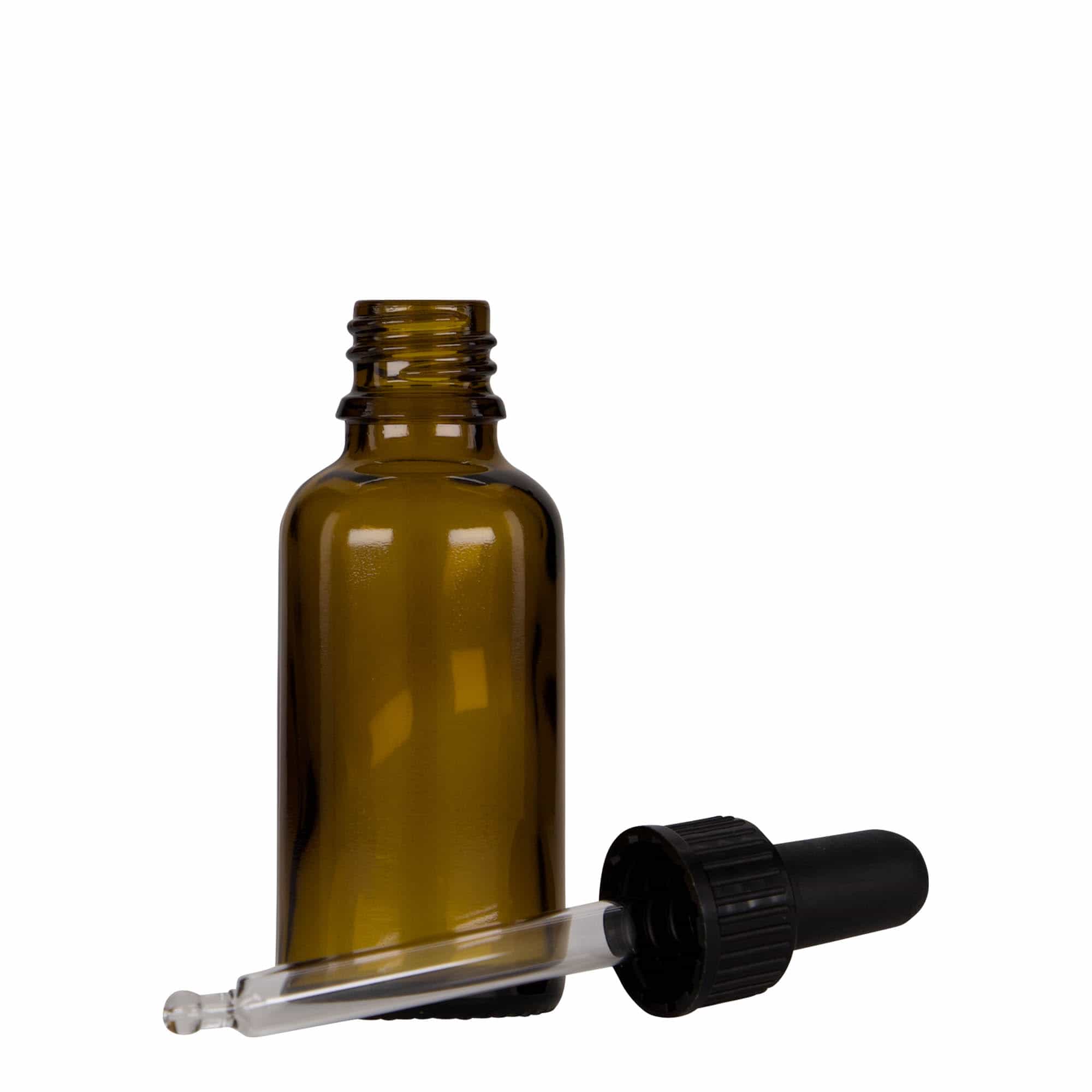 30 ml pilināšanas pudele medicīniska, stikls, brūni-melna, atvere: DIN 18