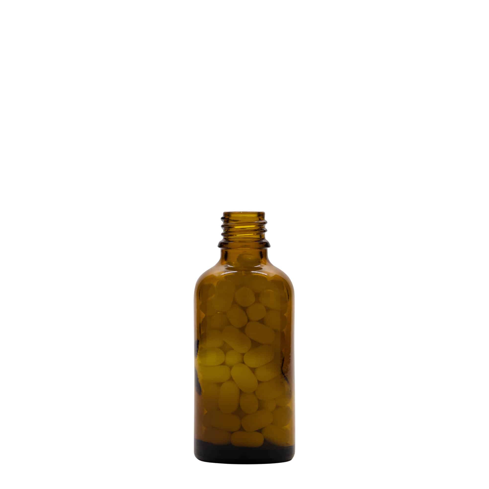 50 ml medicīnas pudele, stikls, brūna, atvere: DIN 18