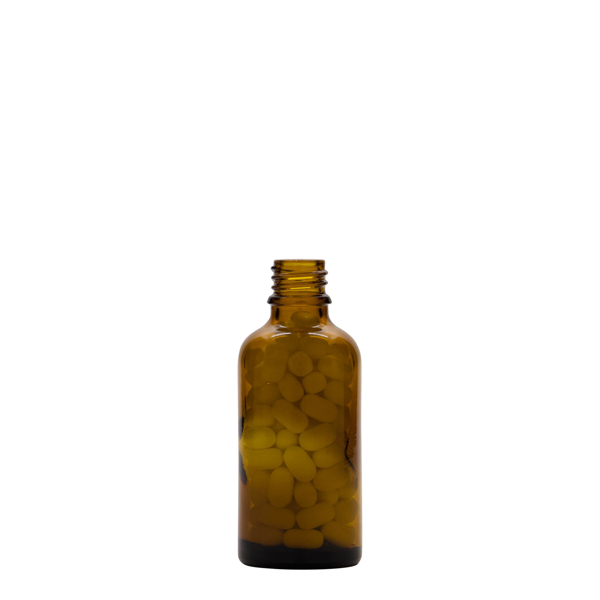 50 ml medicīnas pudele, stikls, brūna, atvere: DIN 18 50 ml medicīnas pudele, stikls, brūna, atvere: DIN 18