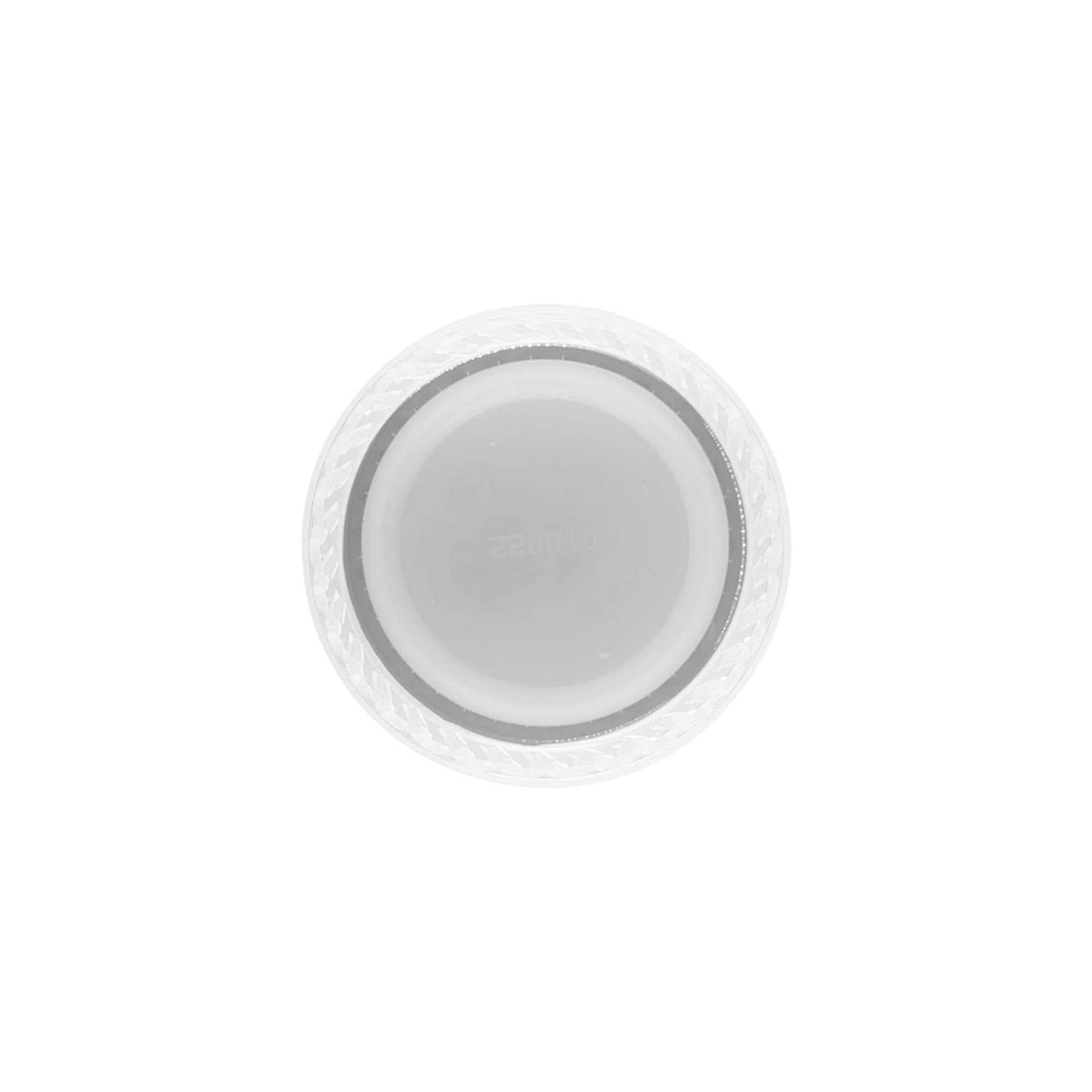 Skrūvējams vāciņš ar dubulto vītni, PE plastmasas, balts, aizdarei: PET 38 mm