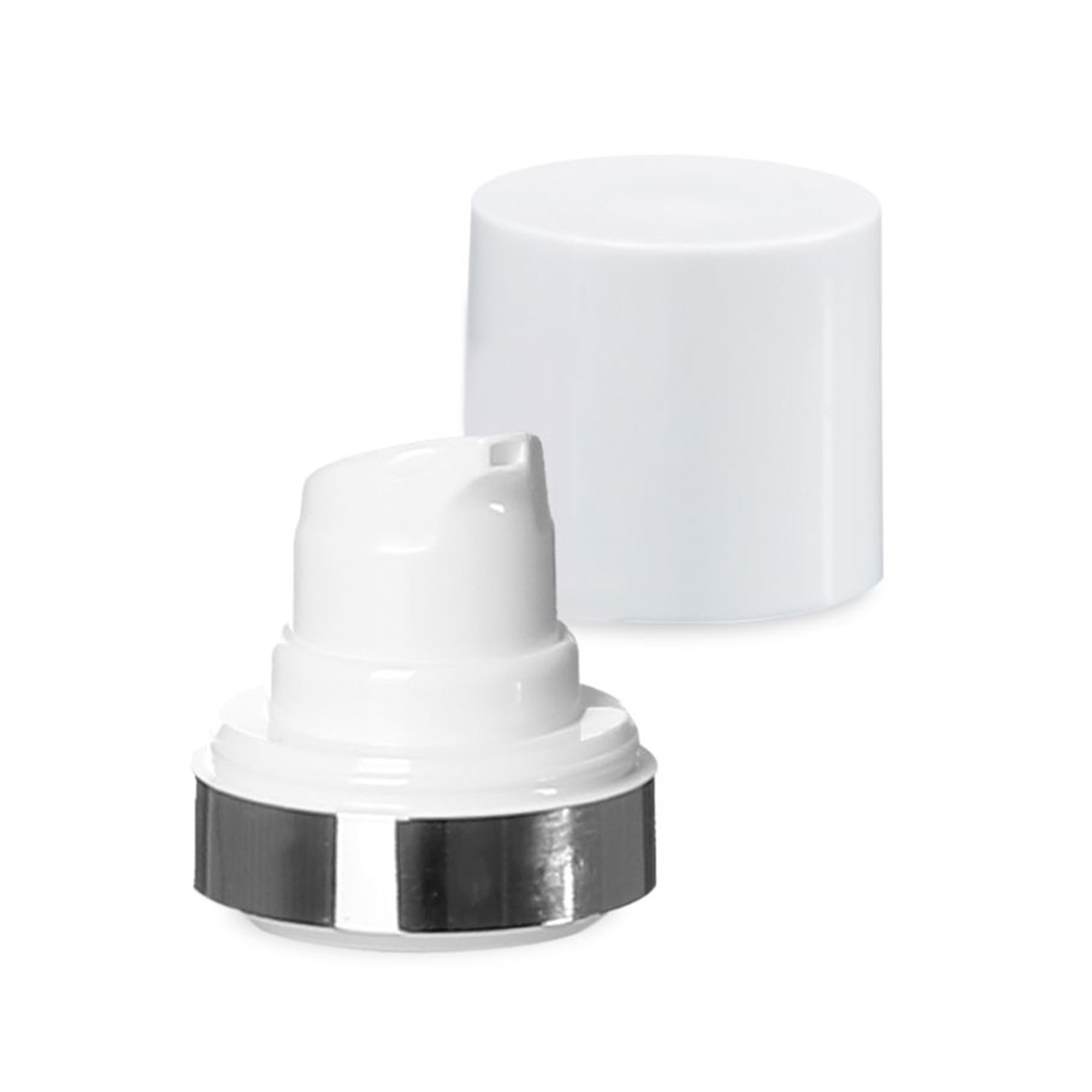Airless galva Micro sudraba maliņa + balta, spīdīga uzmava Airless galva Micro sudraba maliņa + balta, spīdīga uzmava