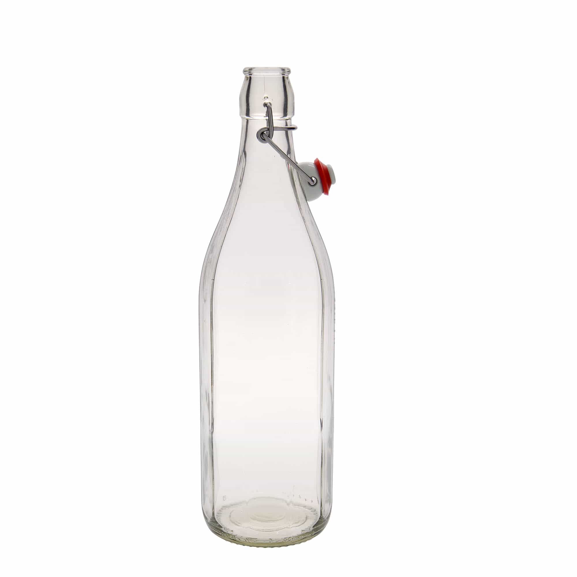 1.000 ml stikla pudele 'Bravo' #, desmitstūrainā, atvere: skavas aizdare