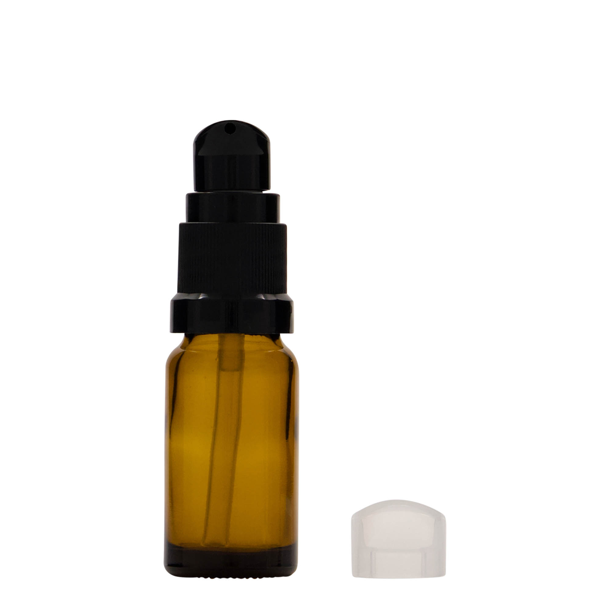 10 ml medicīnas pudele ar losjonu sūkni, stikls, brūns, atvere: DIN 18