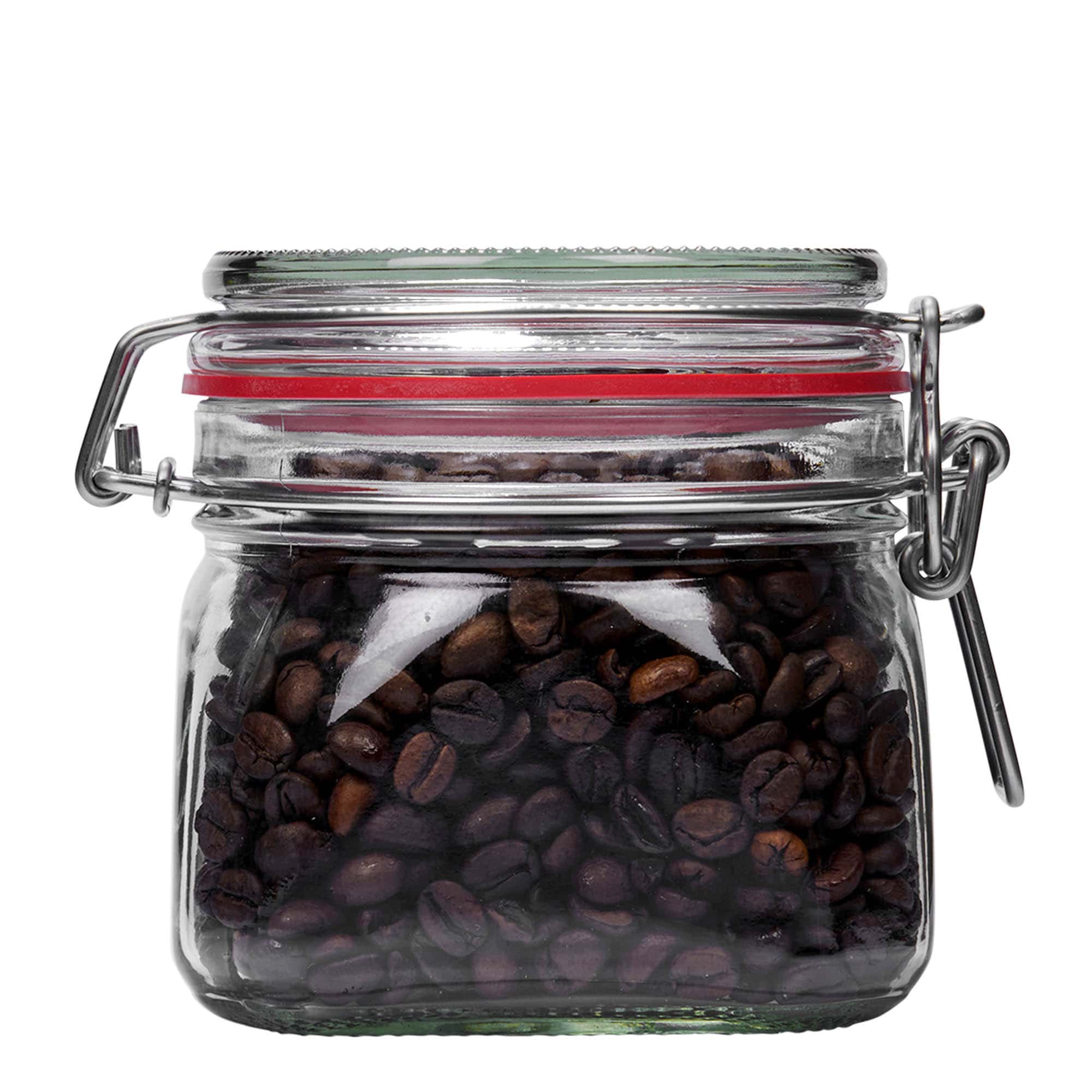 550 ml stiklaina burka ar metāla aizdari, kvadrātveida, atvere: metāla aizdare ar stiepli