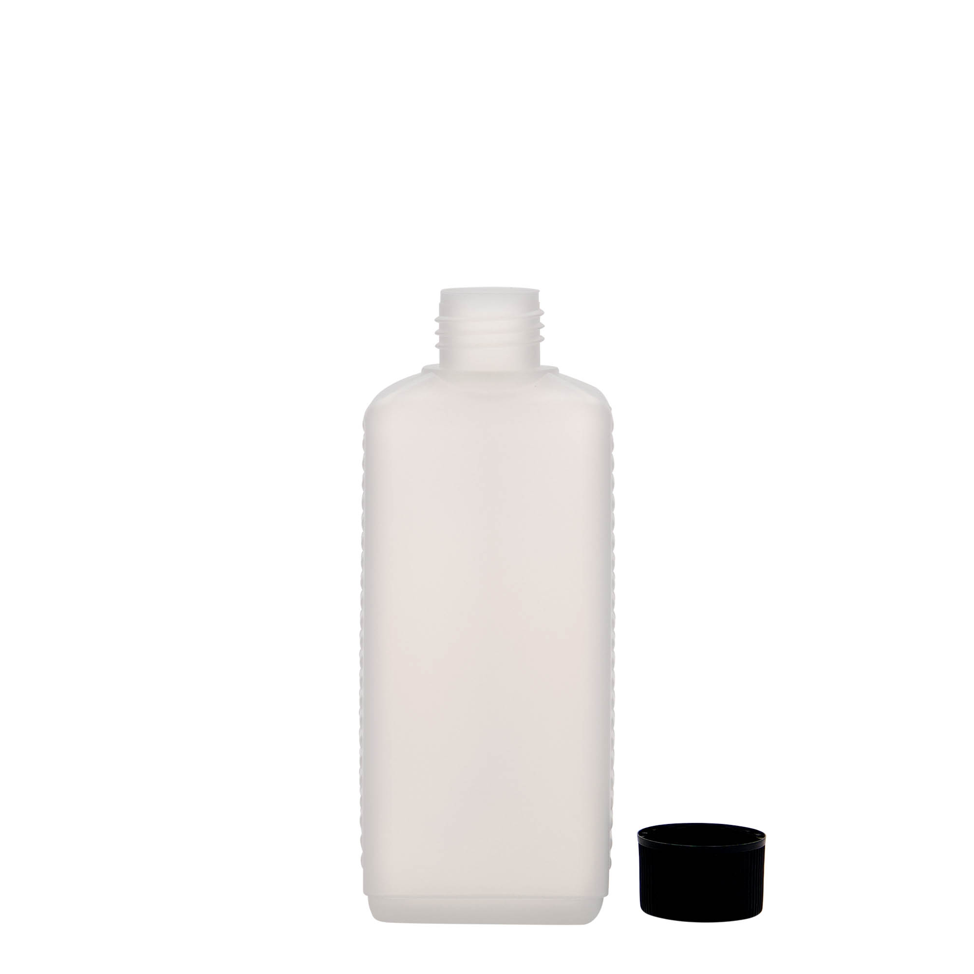 250 ml kanna pudele, taisnstūrveida, HDPE plastmasa, dabīga, atvere: DIN 25 EPE