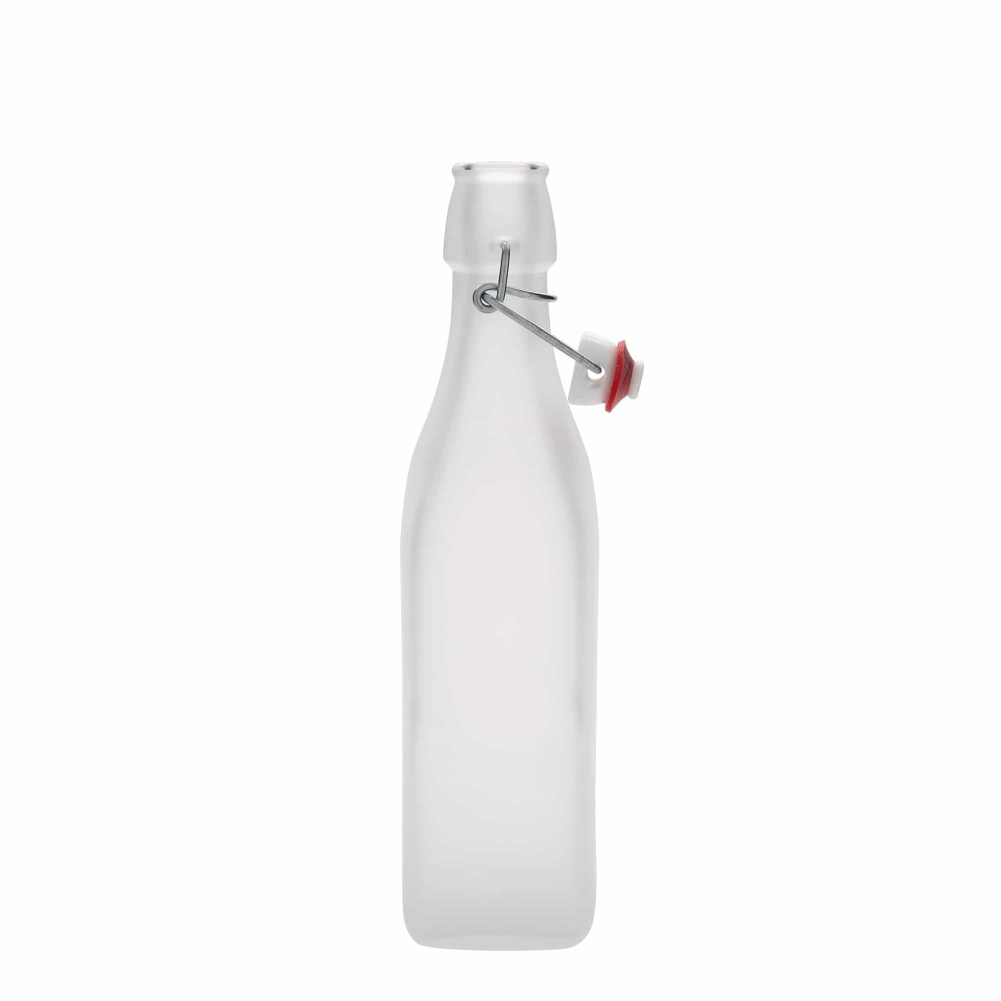 500 ml stikla pudele 'Swing, kvadrātveida, balta, atvere: aizbīdņa aizdare'