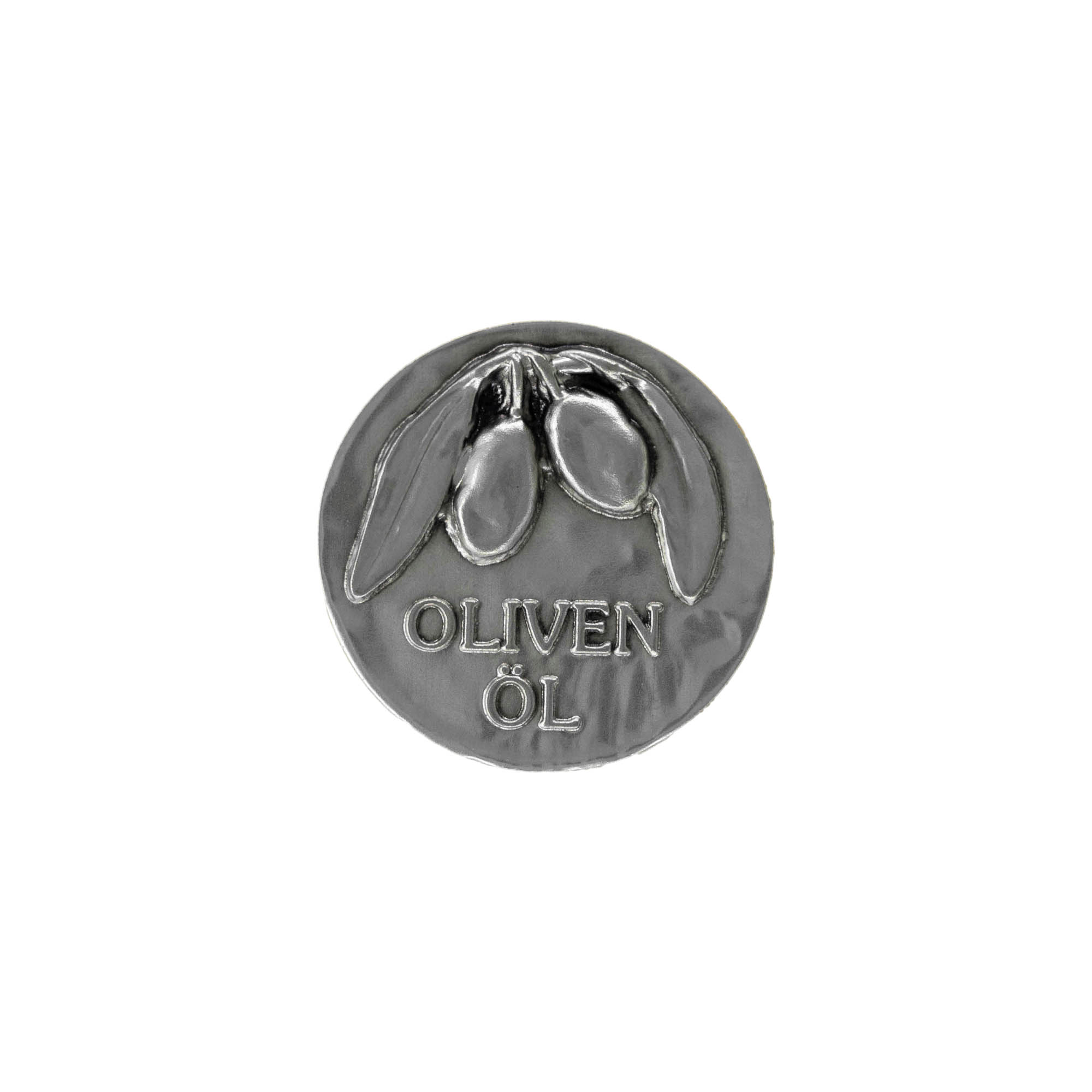 Metāla etiķete "Olīveļļa", sudraba krāsā Metāla etiķete "Olīveļļa", sudraba krāsā