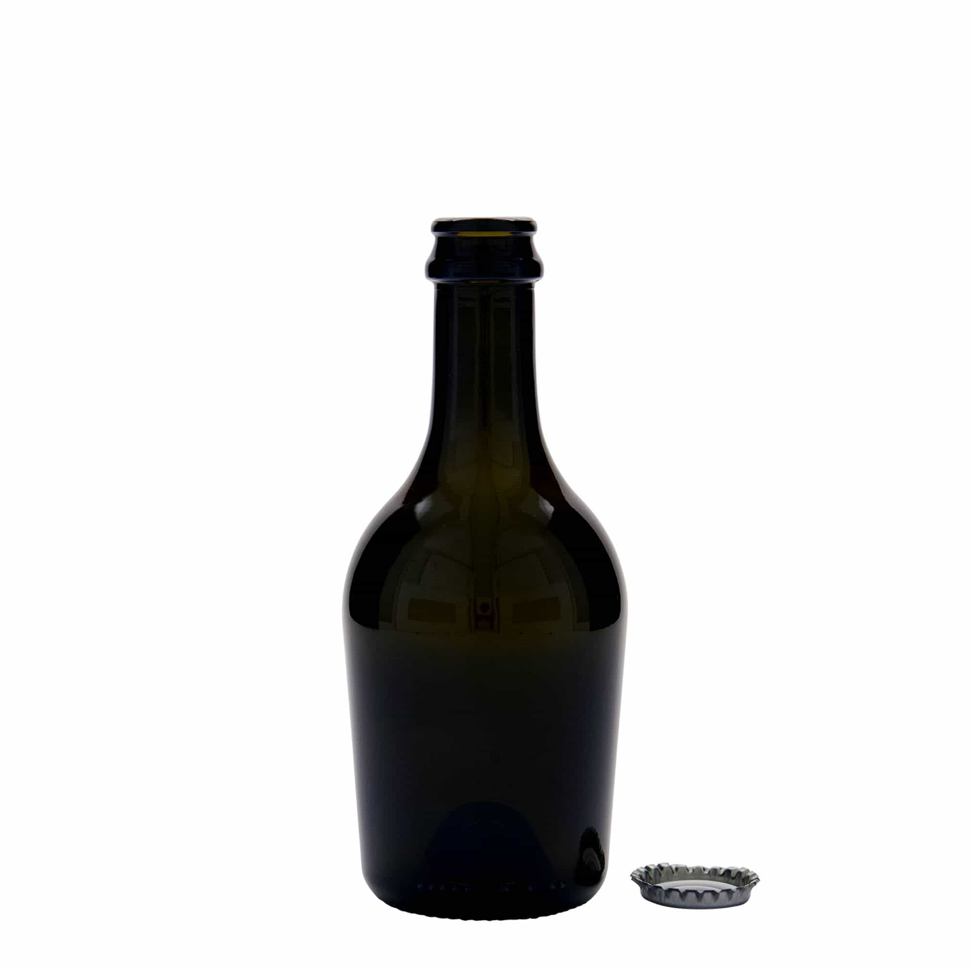 330 ml alus/šampanieša pudele 'Butterfly', stikla, antīki zaļa, aizdare: kroņveida korķis 330 ml alus/šampanieša pudele 'Butterfly', stikla, antīki zaļa, aizdare: kroņveida korķis