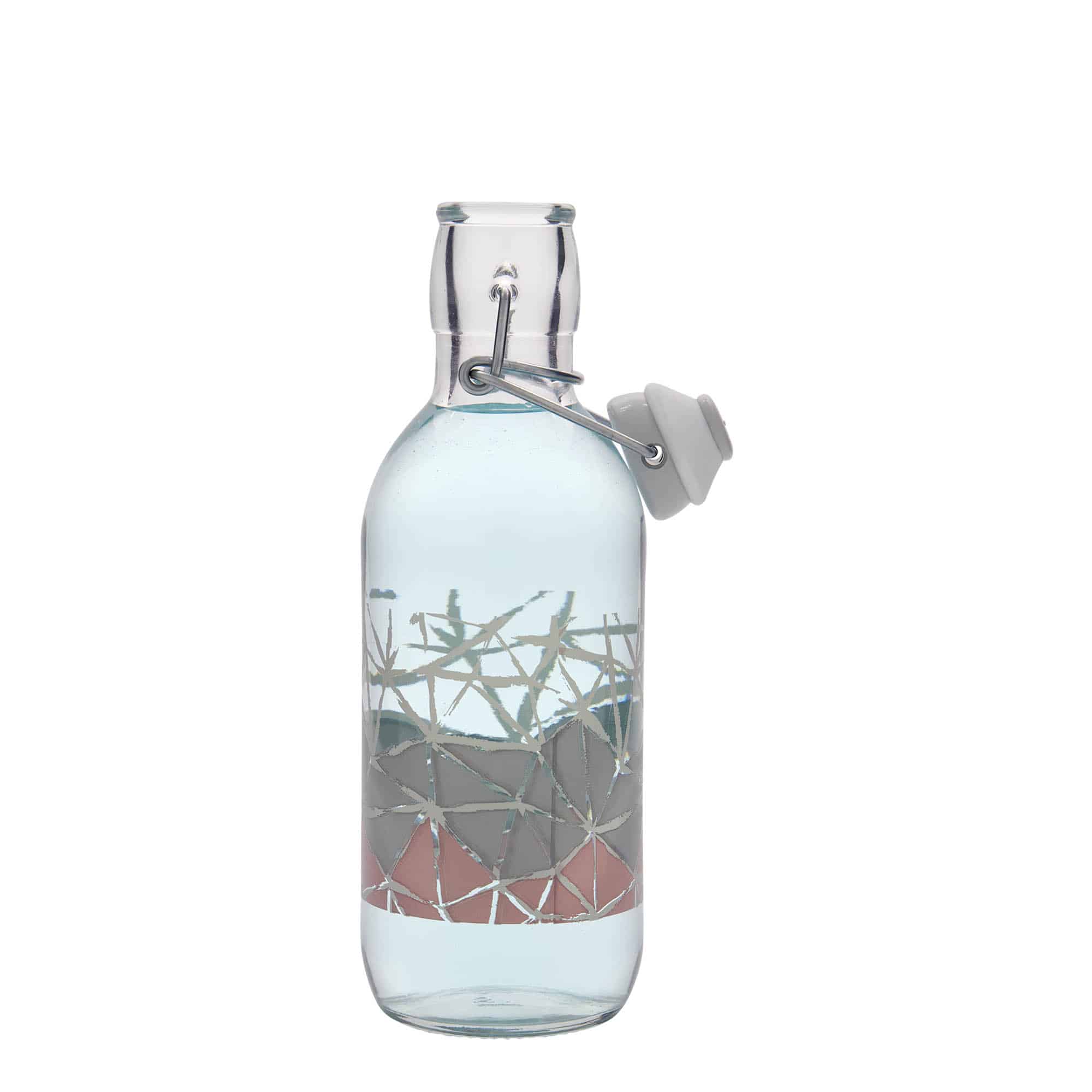 500 ml stikla pudele 'Emilia', motīvs: Manolibera rosa, aizdare: korķis ar skavu 500 ml stikla pudele 'Emilia', motīvs: Manolibera rosa, aizdare: korķis ar skavu
