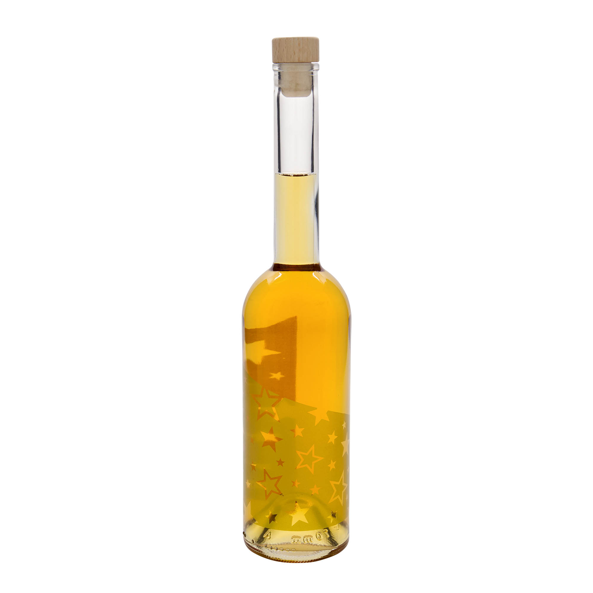 500 ml stikla pudele 'Opera', motīvs: zelta zvaigznes, atvere: korķis