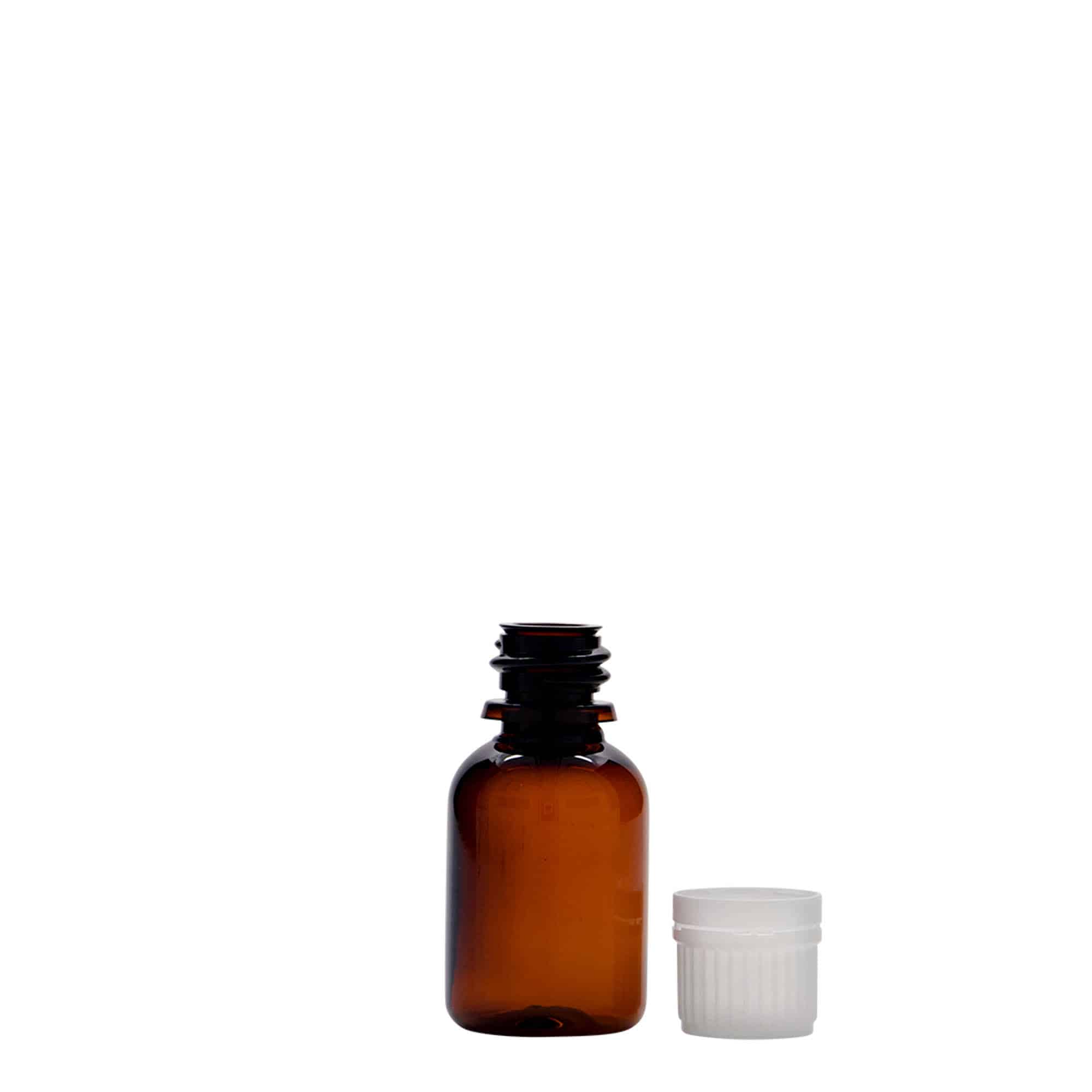 20 ml PET zāļu pudelīte 'Easy Living', brūna, plastmasas, aizdare: DIN 18
