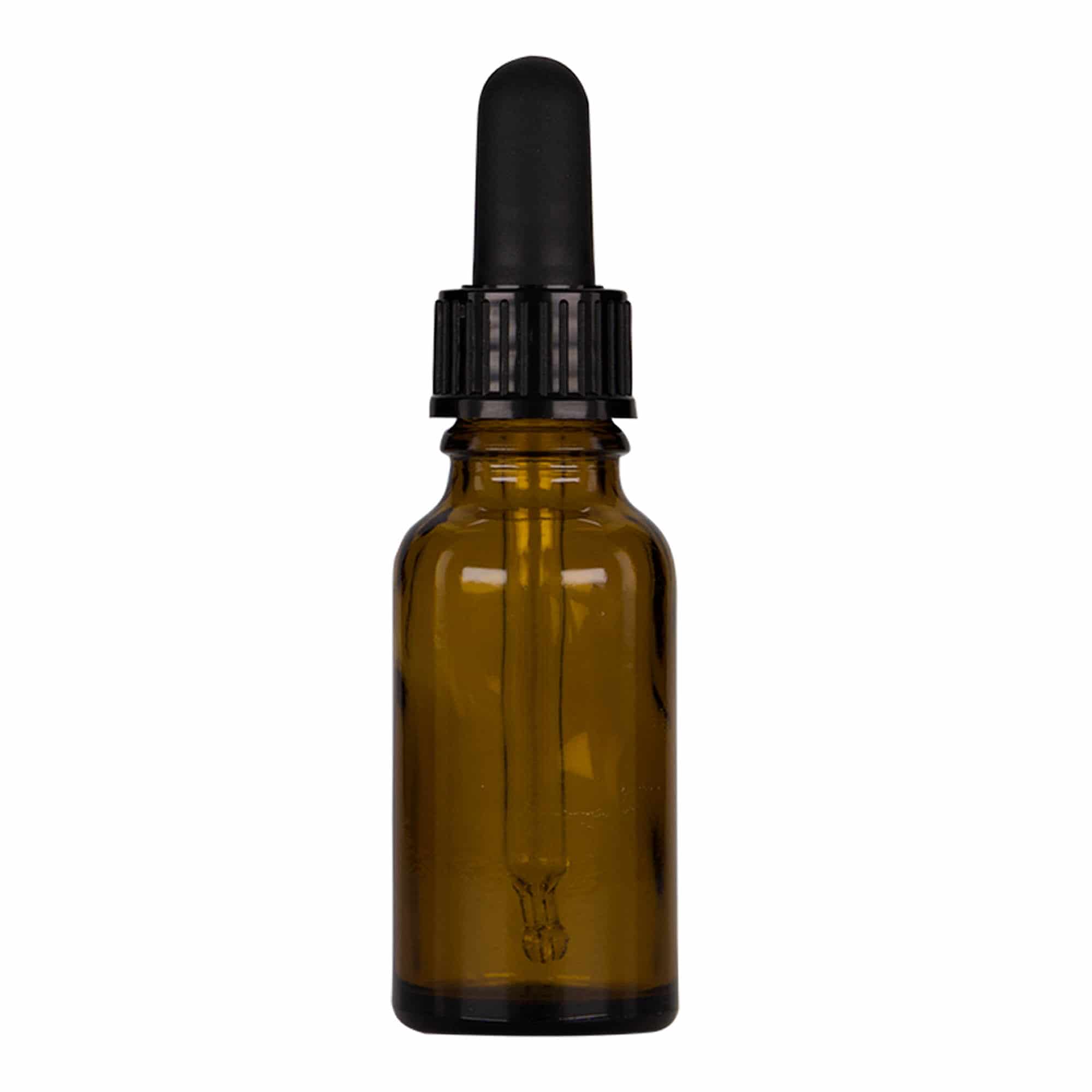 20 ml zāļu pudelīte ar pipeti, stikla, brūna/melna, aizdare: DIN 18 20 ml zāļu pudelīte ar pipeti, stikla, brūna/melna, aizdare: DIN 18