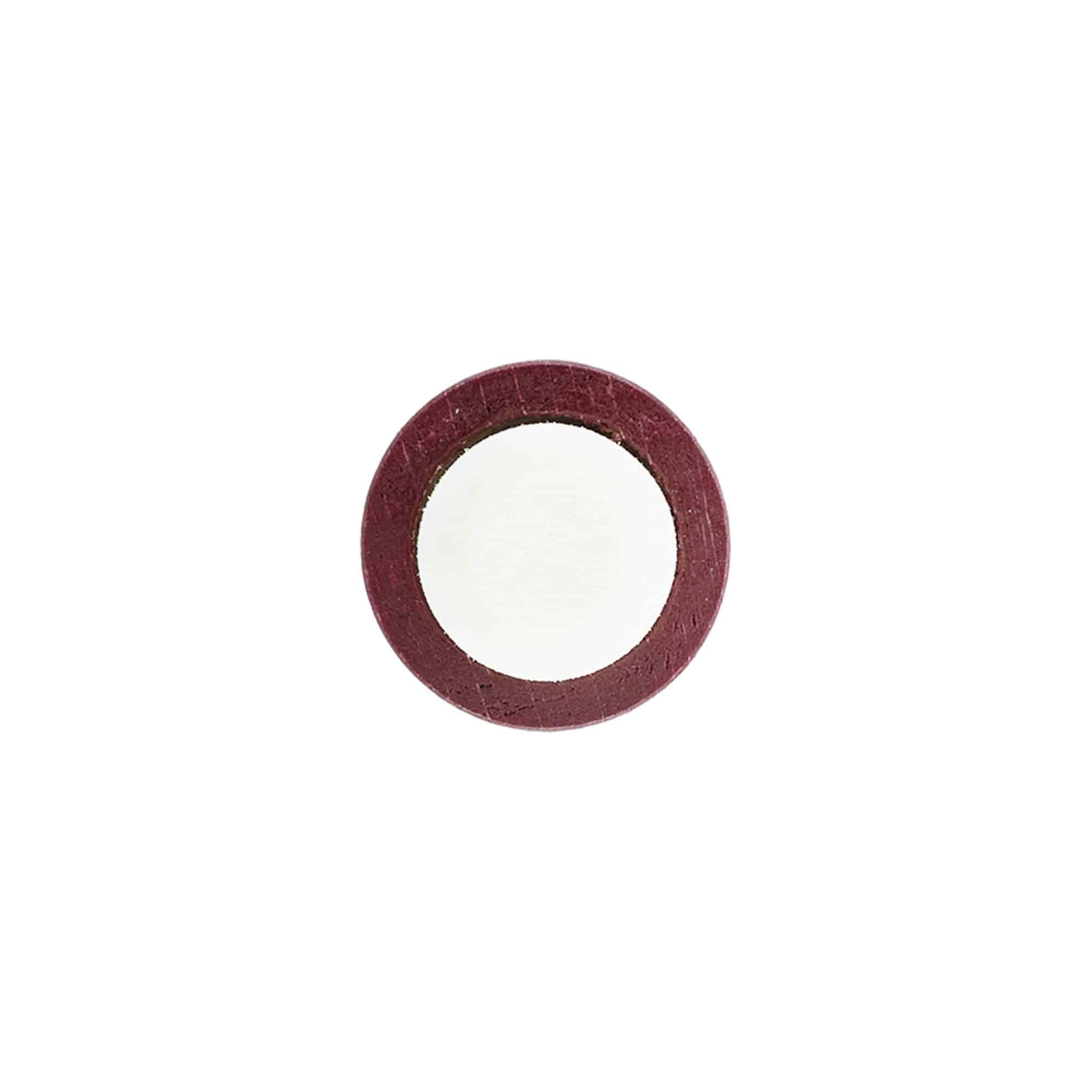 Pudeles korķis 19 mm, koka/plastmasa, bordo sarkans, aizdarei: korķis