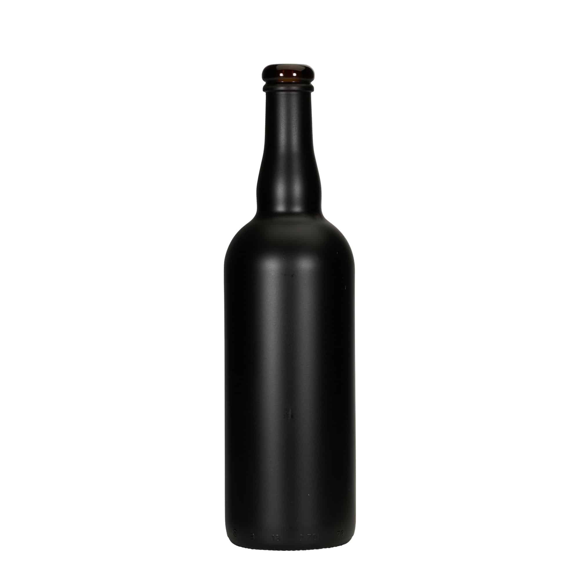 750 ml alaus butelis Belgija, stiklas, juodas, kaklelis: kamštis