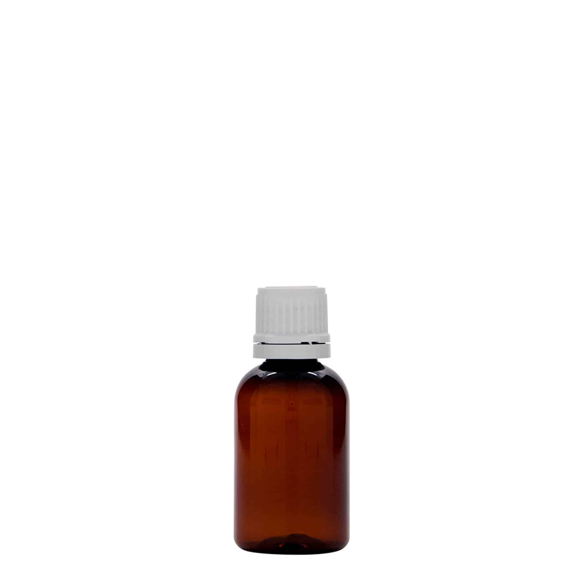 30 ml PET zāļu pudelīte 'Easy Living', brūna, plastmasas, aizdare: DIN 18