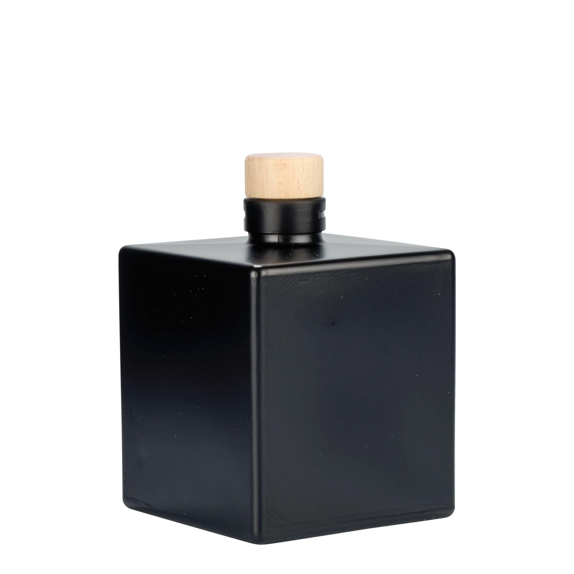 500 ml stikla pudele 'Cube', kvadrātiska, melna, aizdare: korķis