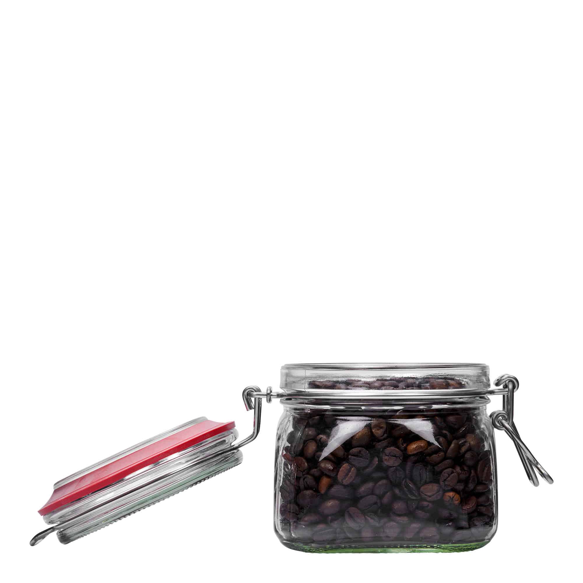 550 ml stiklaina burka ar metāla aizdari, kvadrātveida, atvere: metāla aizdare ar stiepli