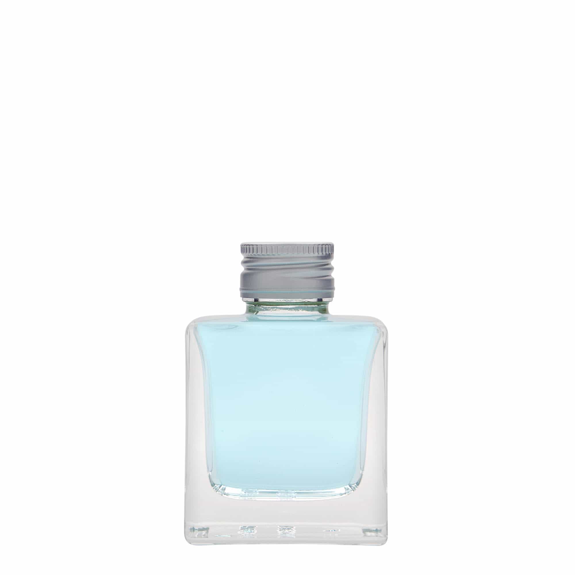 100 ml stikla pudele 'Cube', kvadrātiska, aizdare: PP 28