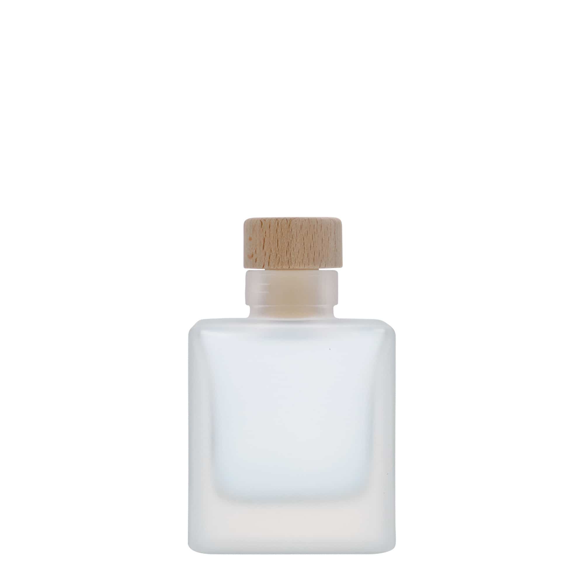 100 ml stikla pudele 'Cube', kvadrātiska, matēta, aizdare: korķis