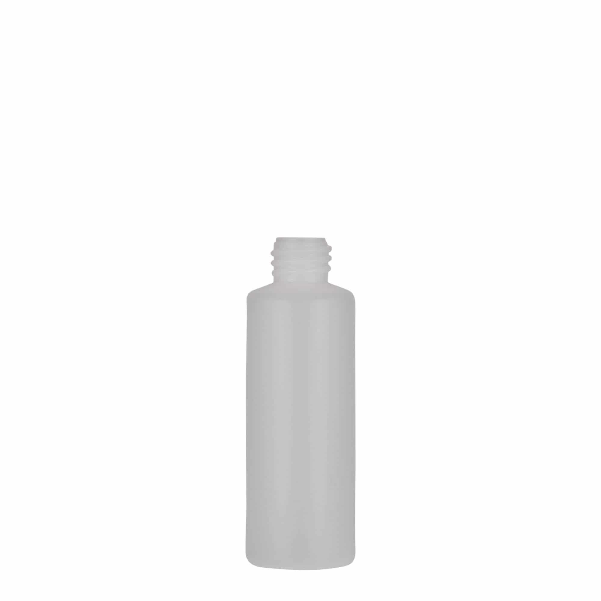 50 ml apaļa pudele, PE plastmasa, dabīga, atvere: skrūvējams vāciņš