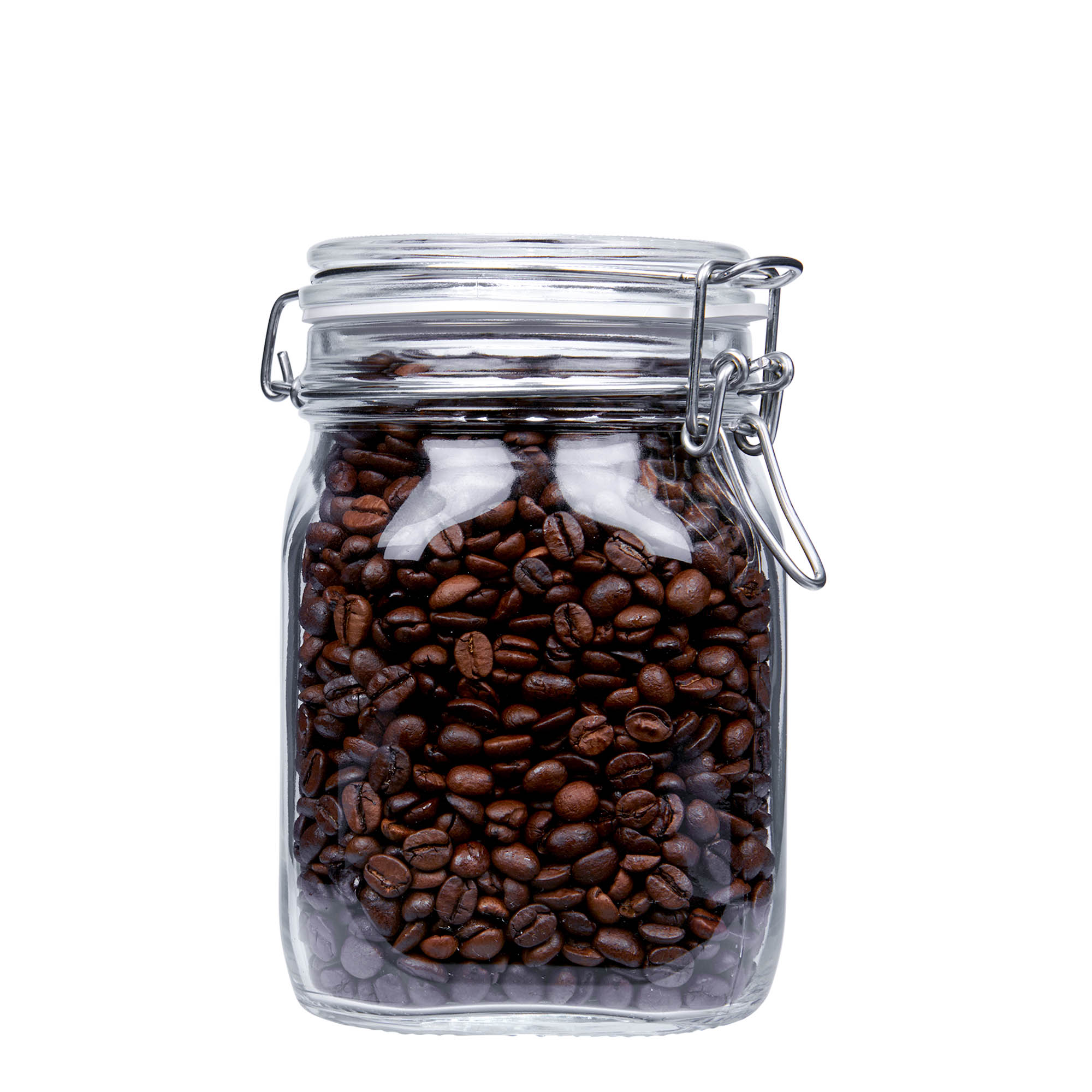 1 000 ml stiklaina burka ar metāla aizdari 'Fido', kvadrātveida, atvere: metāla aizdare ar stiepli