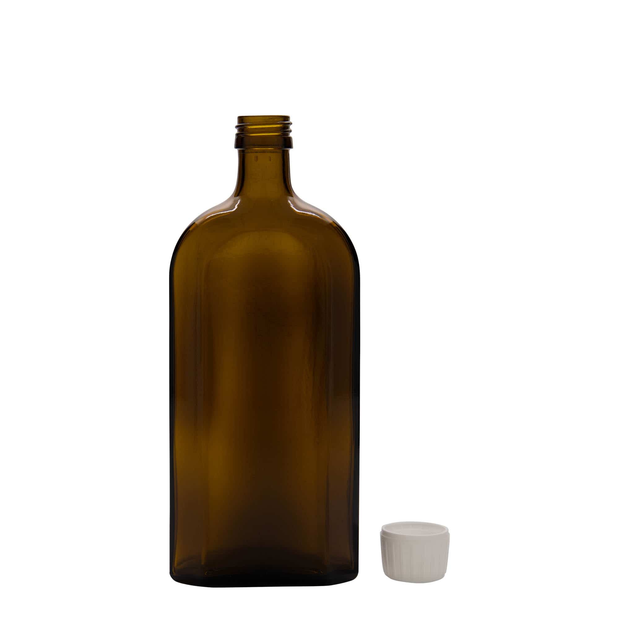 500 ml zāļu pudelīte 'Meplat', ovāla, stikla, brūna, aizdare: PP 28