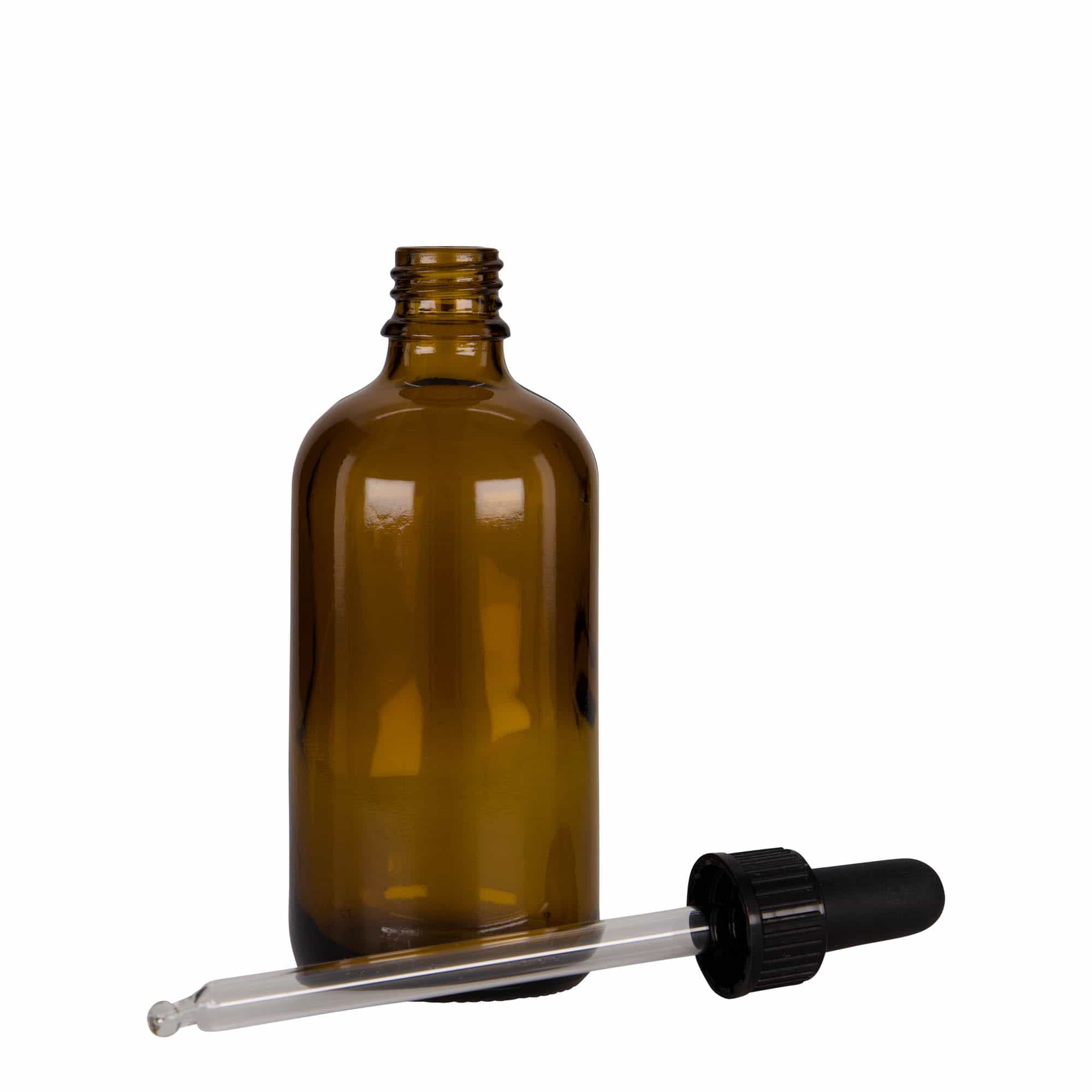 100 ml pilināmā pudelīte medicīniskiem nolūkiem, stikls, brūni-melna, atvere: DIN 18