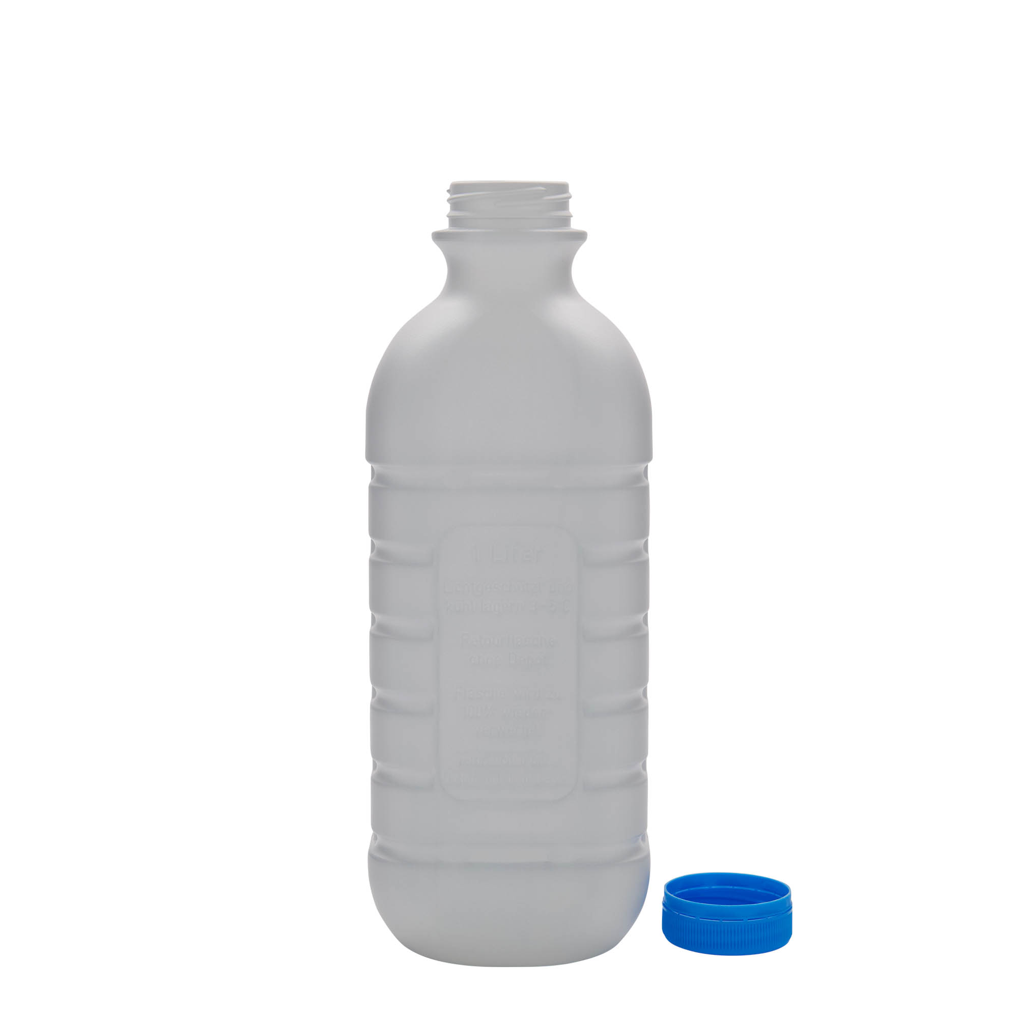 1.000 ml piena pudele, taisnstūrveida, HDPE plastmasa, balta, atvere: PEHD40