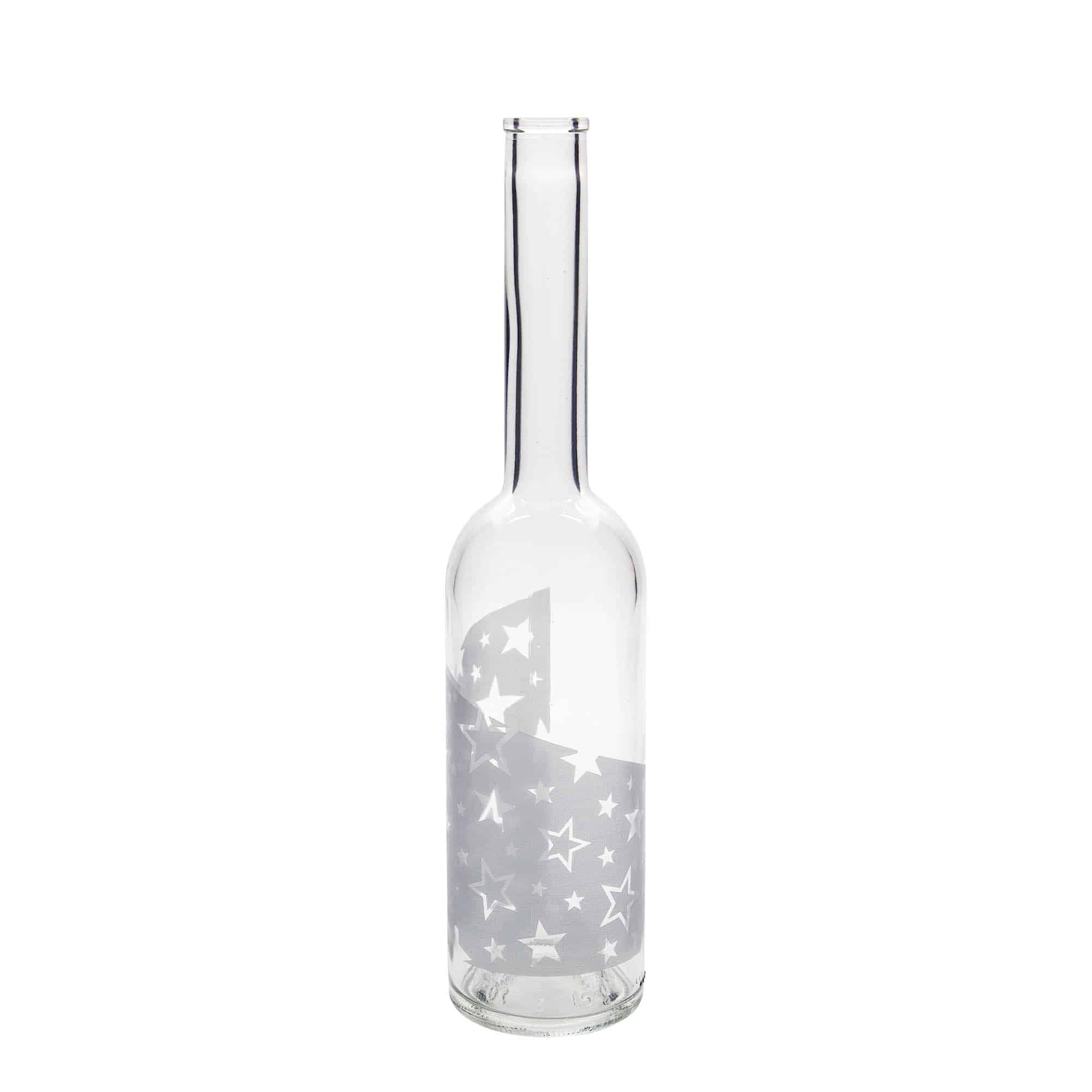 500 ml stikla pudele 'Opera', motīvs: sudraba zvaigznes, aizdare: korķis 500 ml stikla pudele 'Opera', motīvs: sudraba zvaigznes, aizdare: korķis