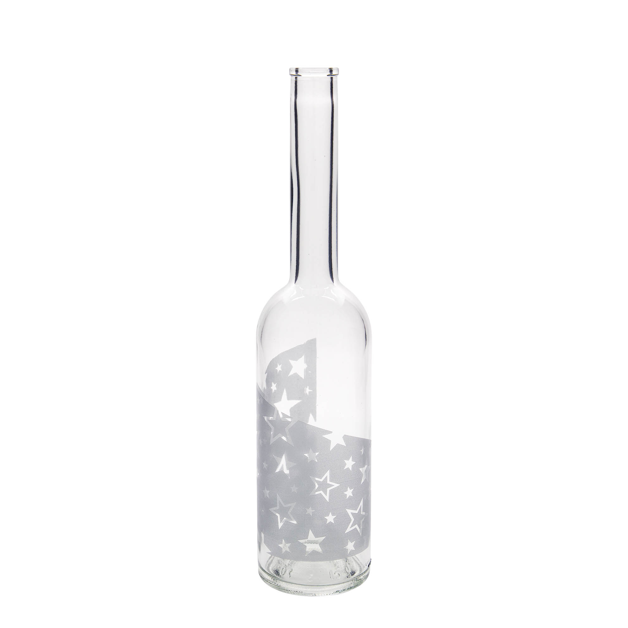 500 ml stikla pudele 'Opera', motīvs: sudraba zvaigznes, atvere: korķis 500 ml stikla pudele 'Opera', motīvs: sudraba zvaigznes, atvere: korķis