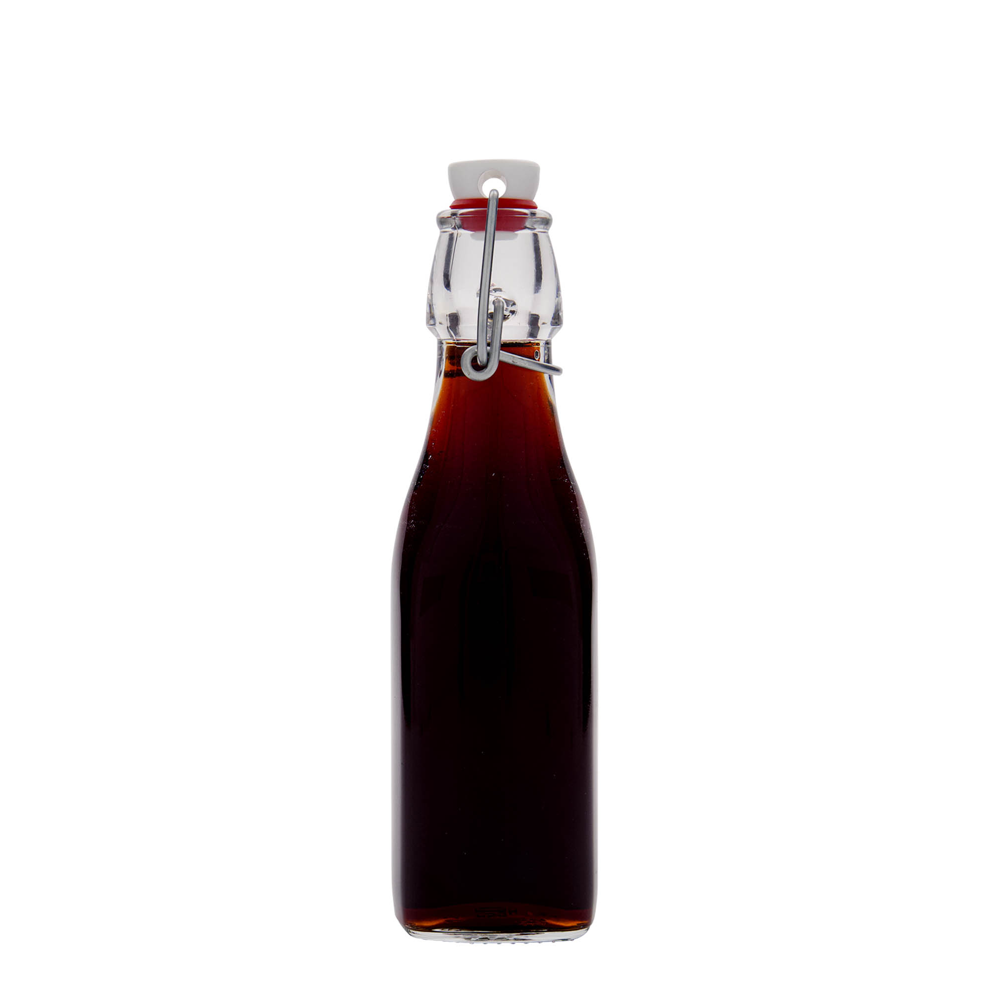 250 ml stikla pudele 'Swing', kvadrātiska, aizdare: korķis ar skavu