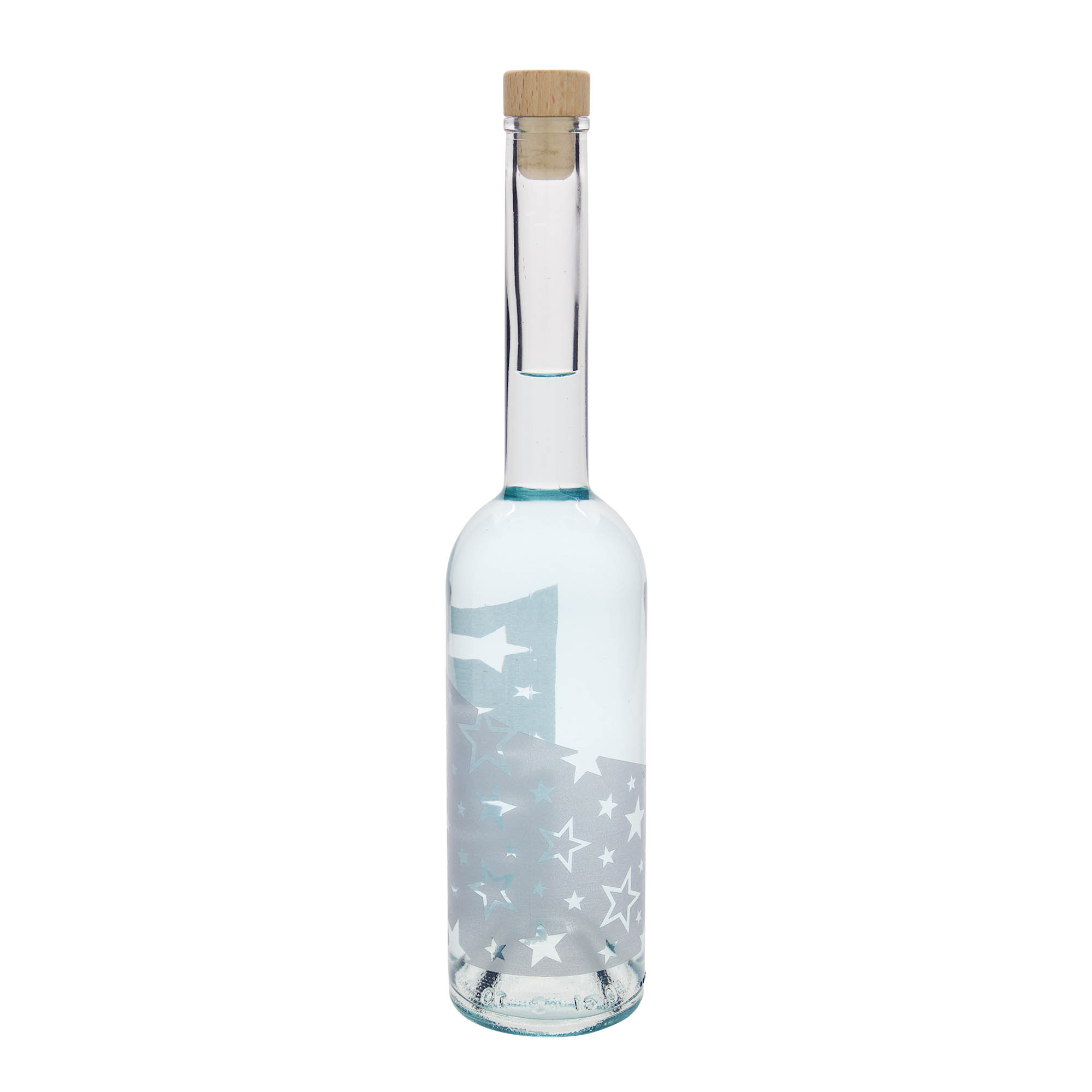 500 ml stikla pudele 'Opera', motīvs: sudraba zvaigznes, atvere: korķis 500 ml stikla pudele 'Opera', motīvs: sudraba zvaigznes, atvere: korķis