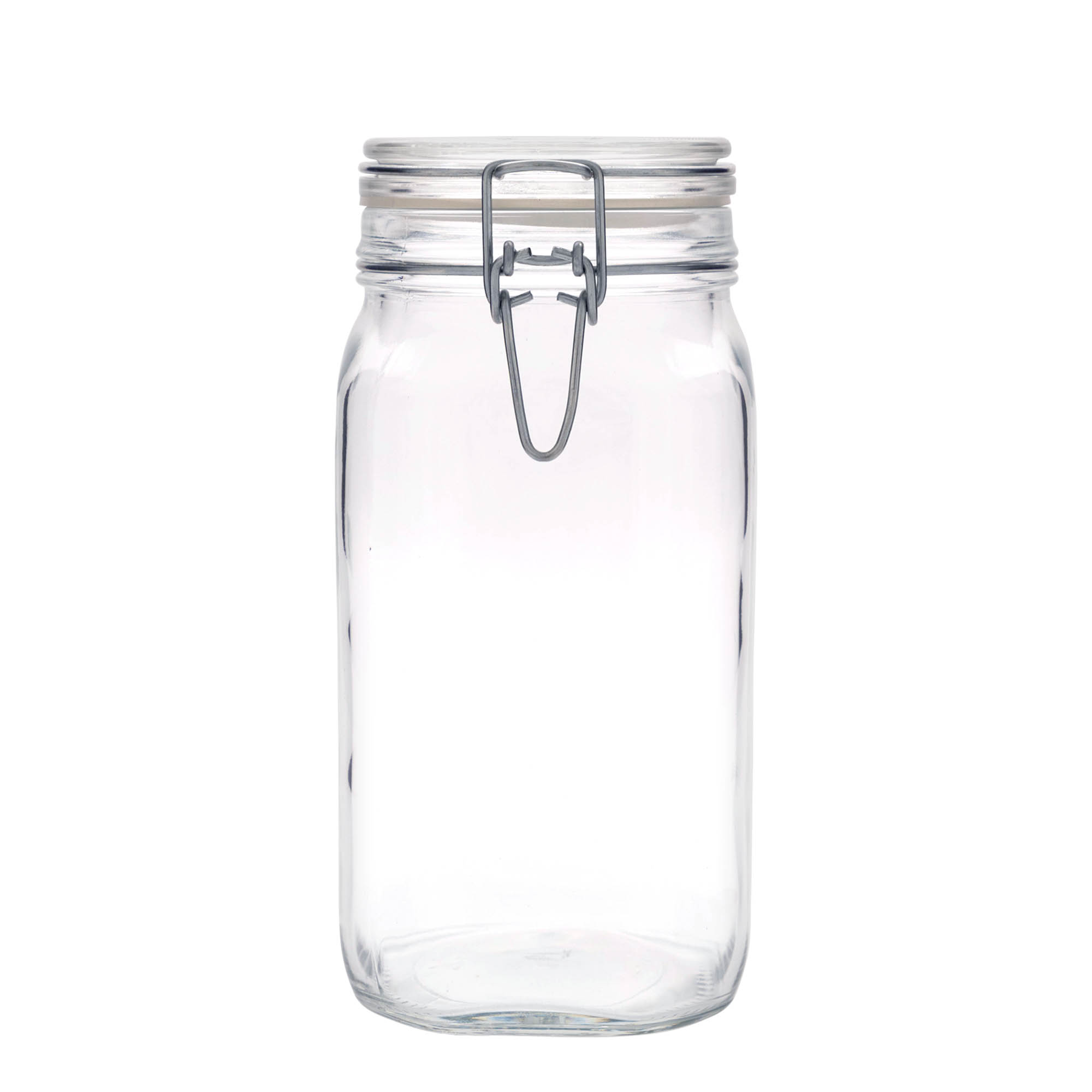 1.500 ml stiklains burciņa ar metāla aizdari 'Fido', kvadrātveida, atvere: metāla aizdares vāciņš 1.500 ml stiklains burciņa ar metāla aizdari 'Fido', kvadrātveida, atvere: metāla aizdares vāciņš